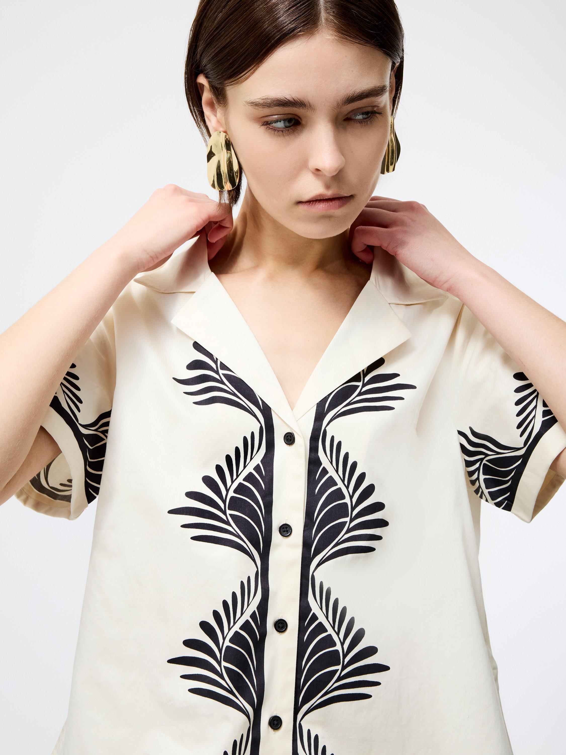 Product image 3 of 5, which shows French Connection Nola Cotton Placement Print Shirt, White/Multi, XS