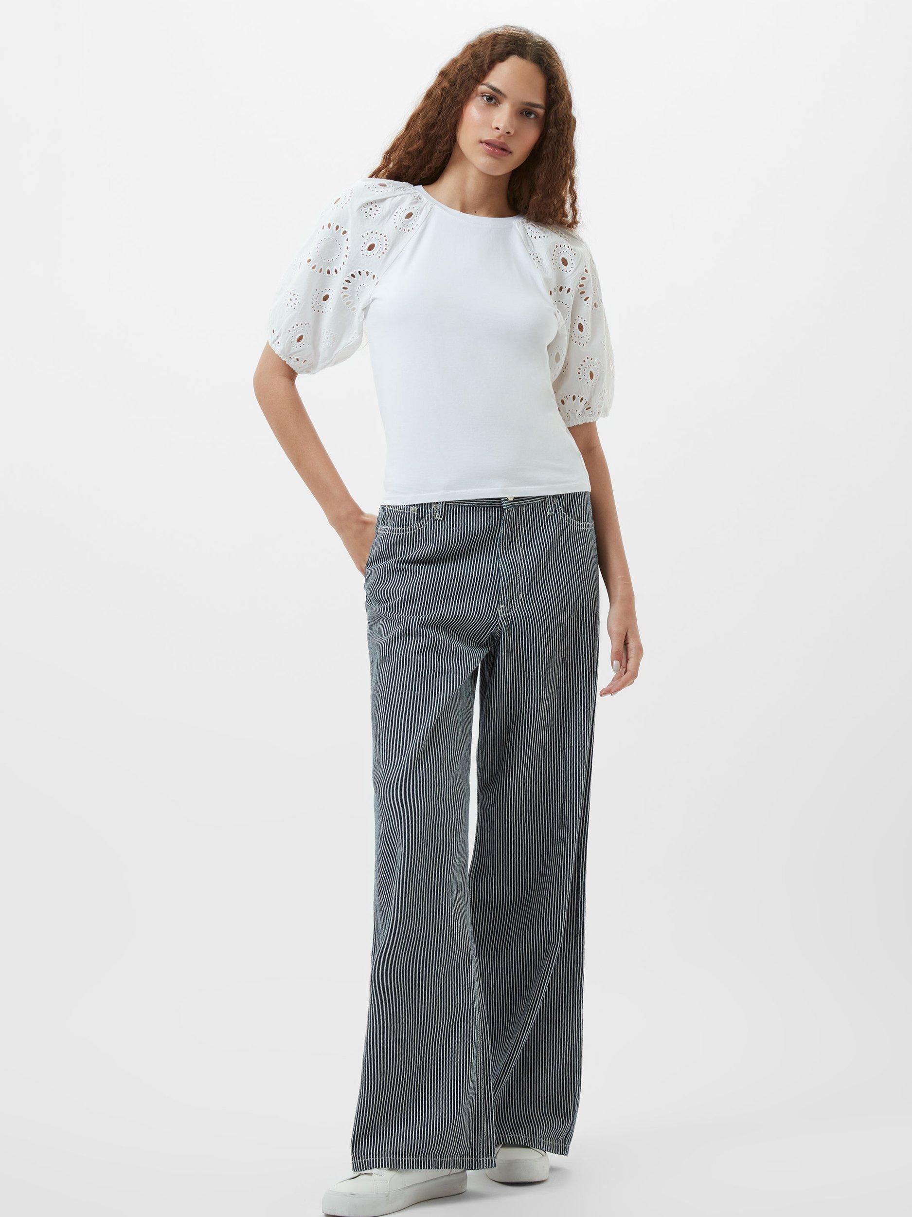 Product image 2 of 5, which shows French Connection Rosana Broderie Anglaise Sleeve Top, Linen White, XS