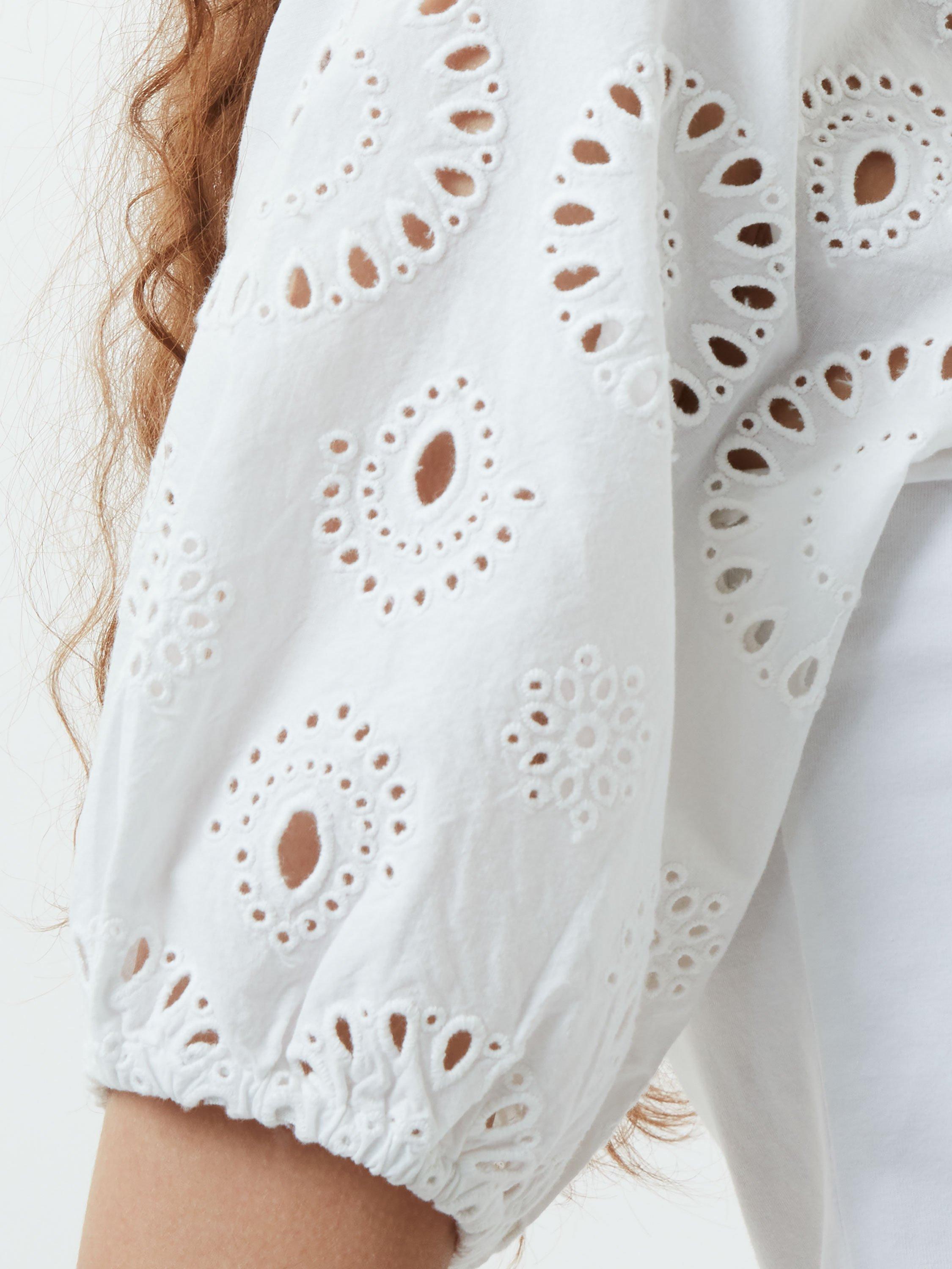 Product image 3 of 5, which shows French Connection Rosana Broderie Anglaise Sleeve Top, Linen White, XS