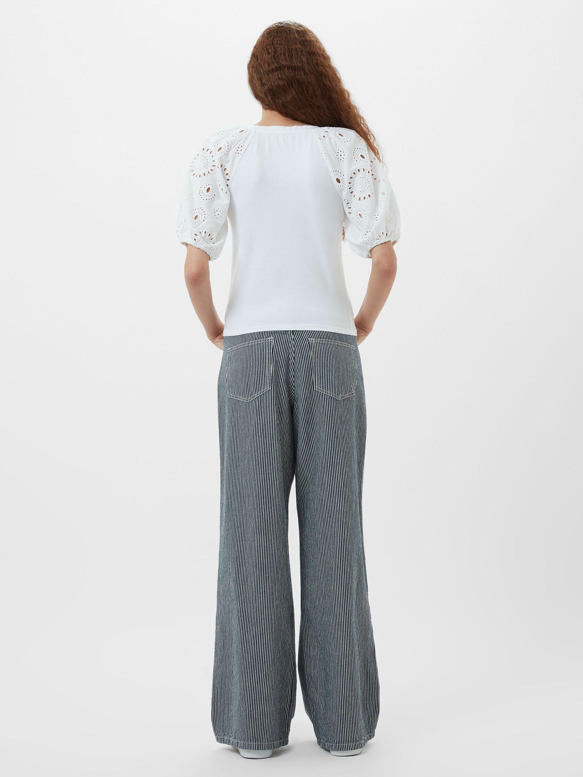 Product image 4 of 5, which shows French Connection Rosana Broderie Anglaise Sleeve Top, Linen White, XS