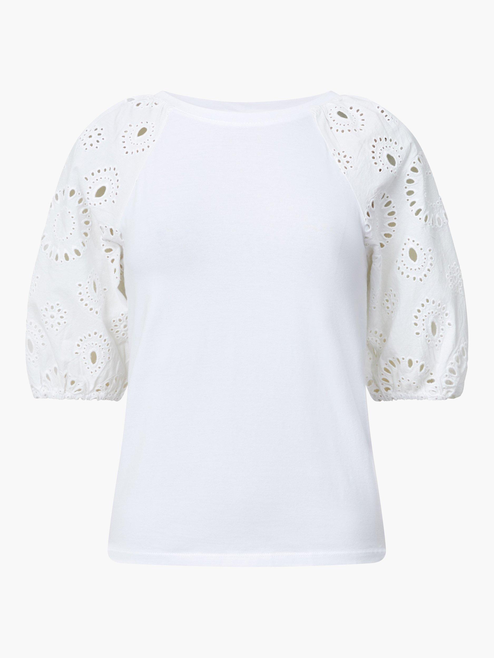 Product image 5 of 5, which shows French Connection Rosana Broderie Anglaise Sleeve Top, Linen White, XS