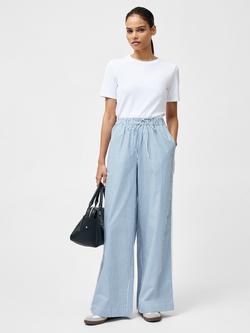 French Connection Cambria Stripe Wide Leg Trousers, Linen White/Sky Blue, Linen White/Sky Blue