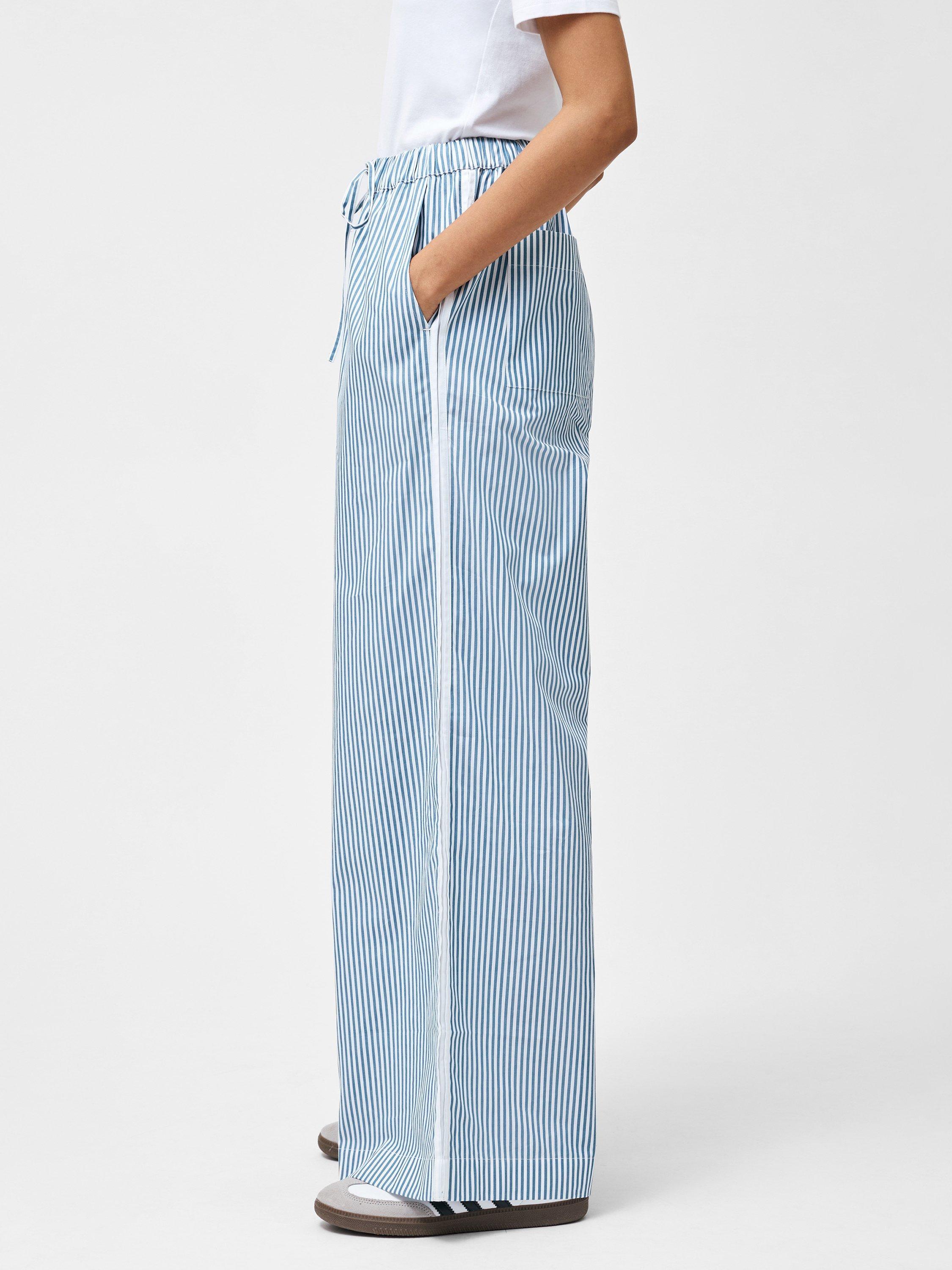 Product image 3 of 5, which shows French Connection Cambria Stripe Wide Leg Trousers, Linen White/Sky Blue, XS