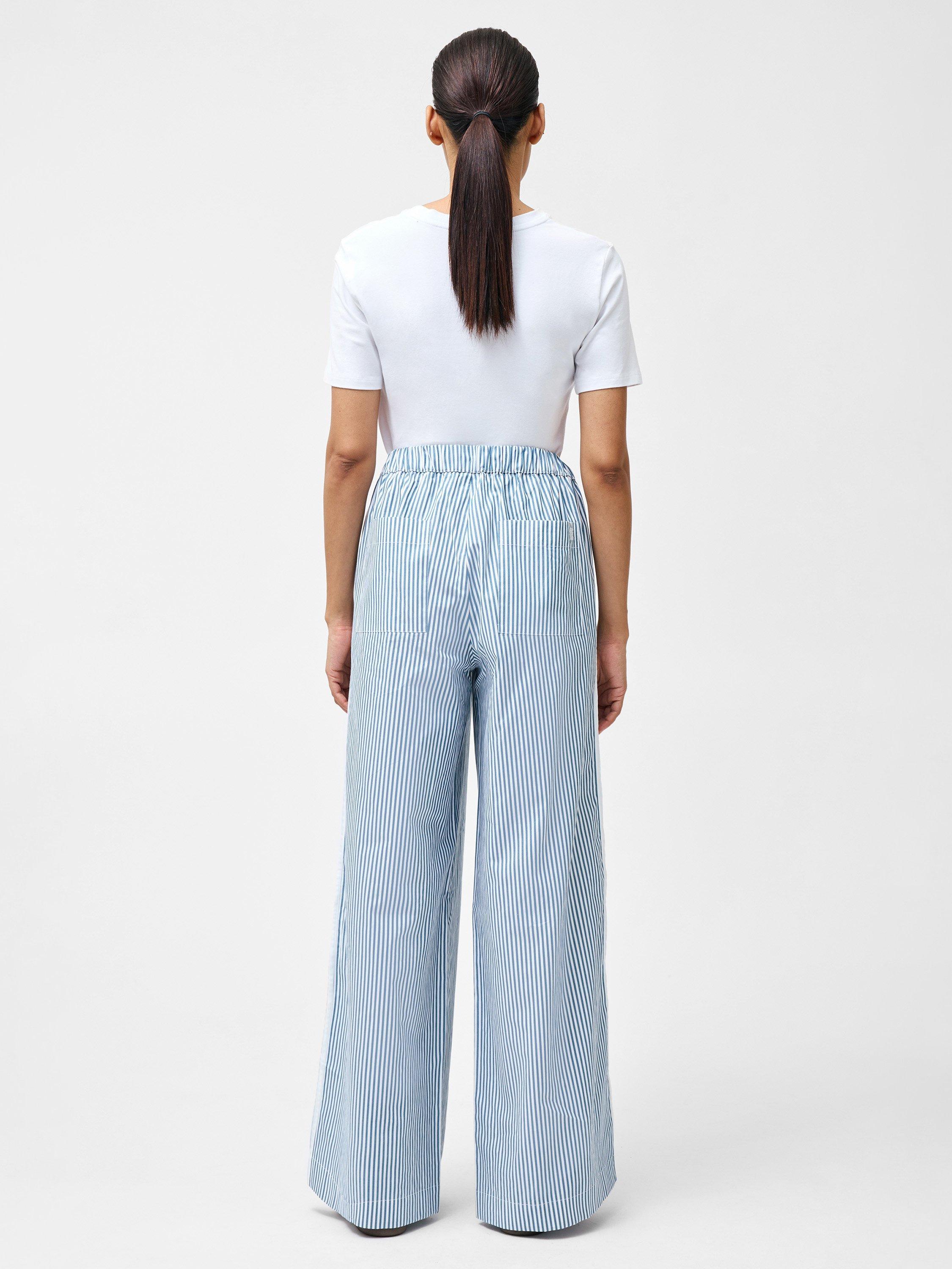 Product image 4 of 5, which shows French Connection Cambria Stripe Wide Leg Trousers, Linen White/Sky Blue, XS