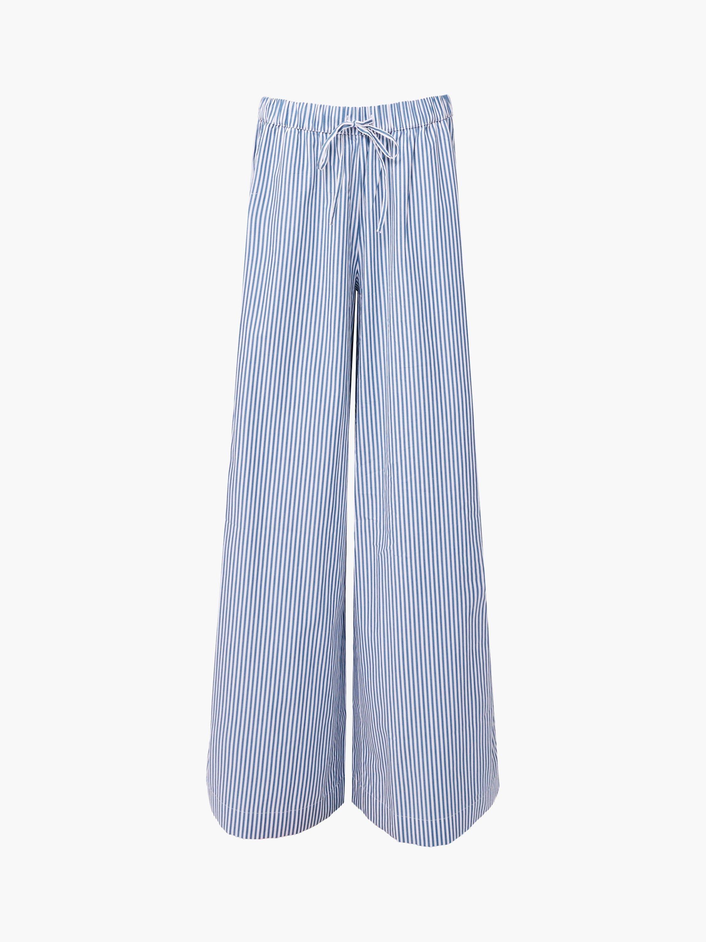 Product image 5 of 5, which shows French Connection Cambria Stripe Wide Leg Trousers, Linen White/Sky Blue, XS