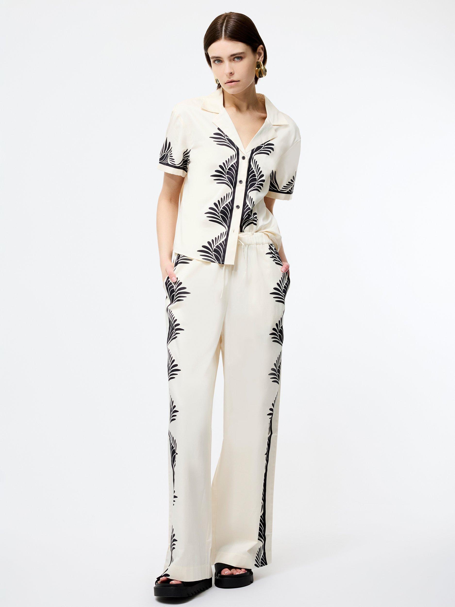 Product image 1 of 5, which shows French Connection Nola Alexis Printed Trousers, Cream/Black, M