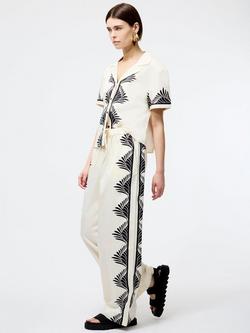 French Connection Nola Alexis Printed Trousers, Cream/Black - view 2, Cream/Black