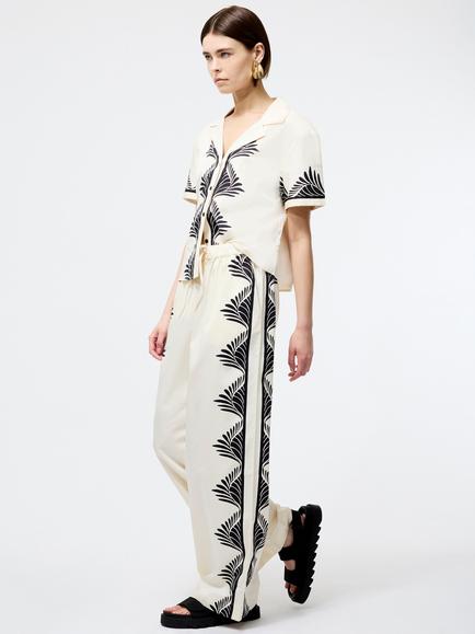 French Connection Nola Alexis Printed Trousers, Cream/Black - view 2, Cream/Black