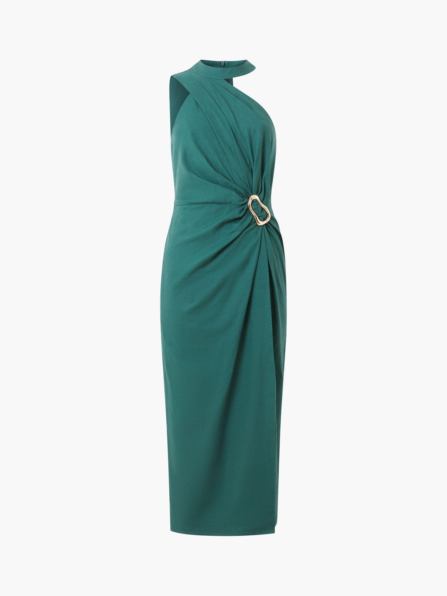 Product image 5 of 5, which shows French Connection Aspen Linen Blend Halterneck Midi Dress, Jade Green, 6