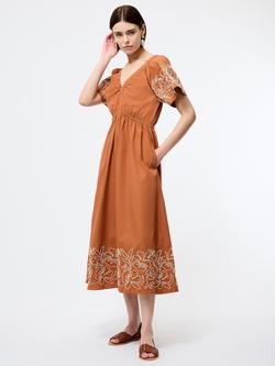 French Connection Cambria Embroidered Dress, Coffee Brown, Coffee Brown