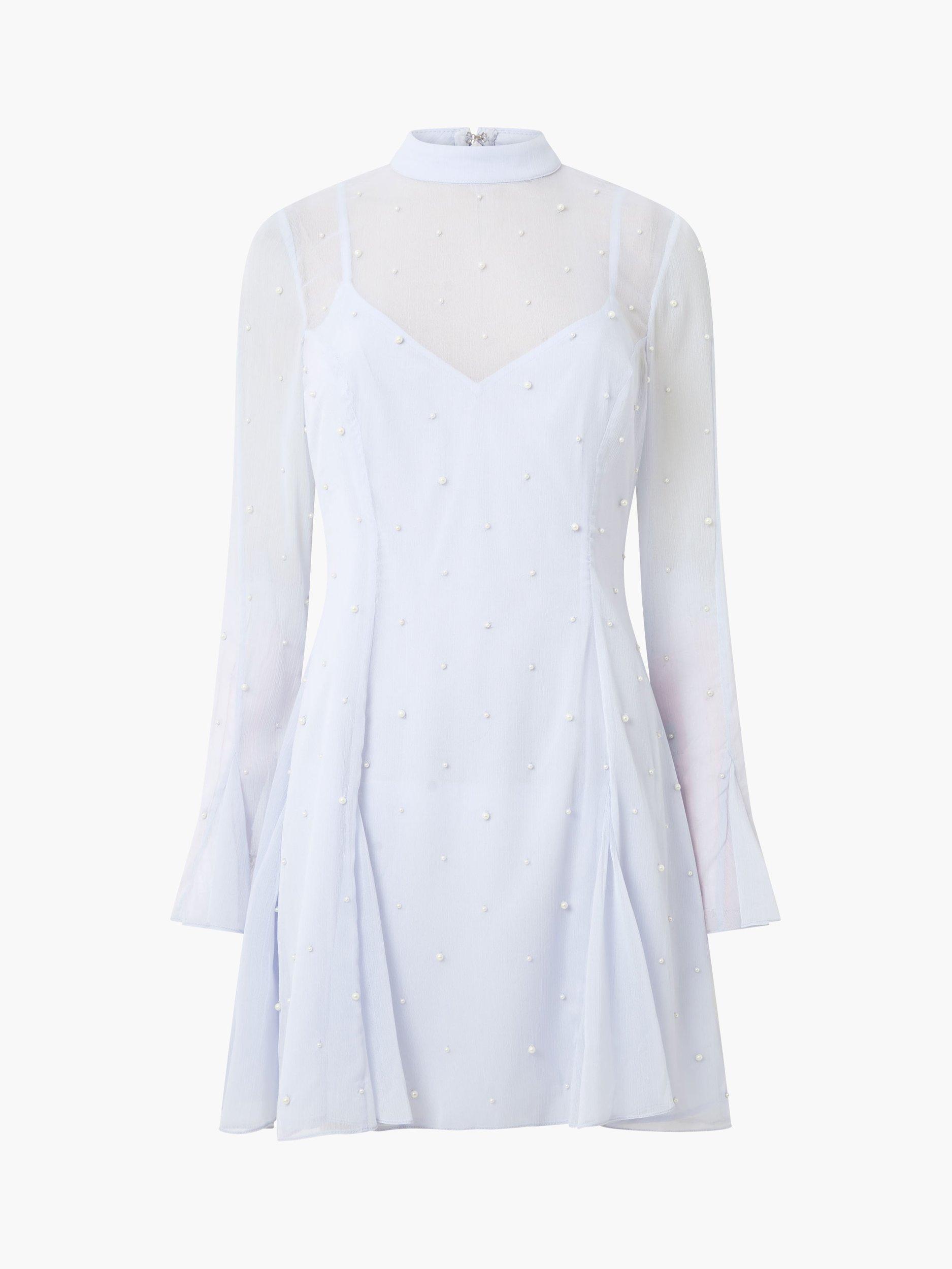 Product image 5 of 5, which shows French Connection Elizabeth Pearl Embellished Mini Dress, Powder Blue, 8