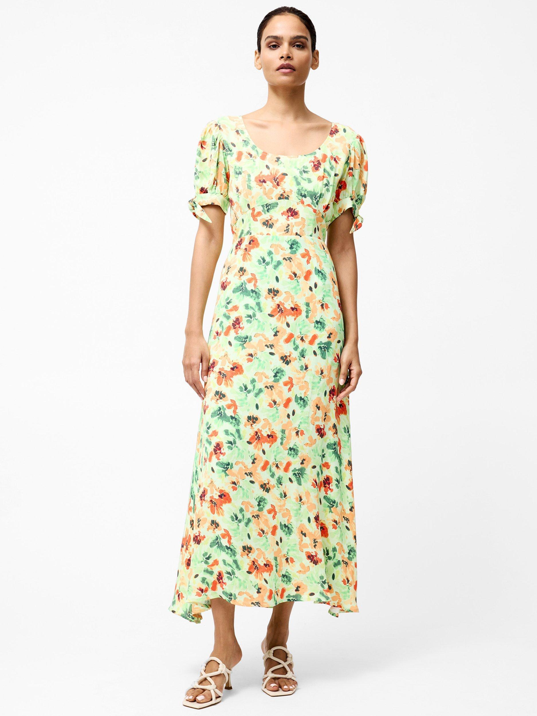 Product image 1 of 4, which shows French Connection Eve Crepe Floral Midi Dress, Apple Green Multi, 6