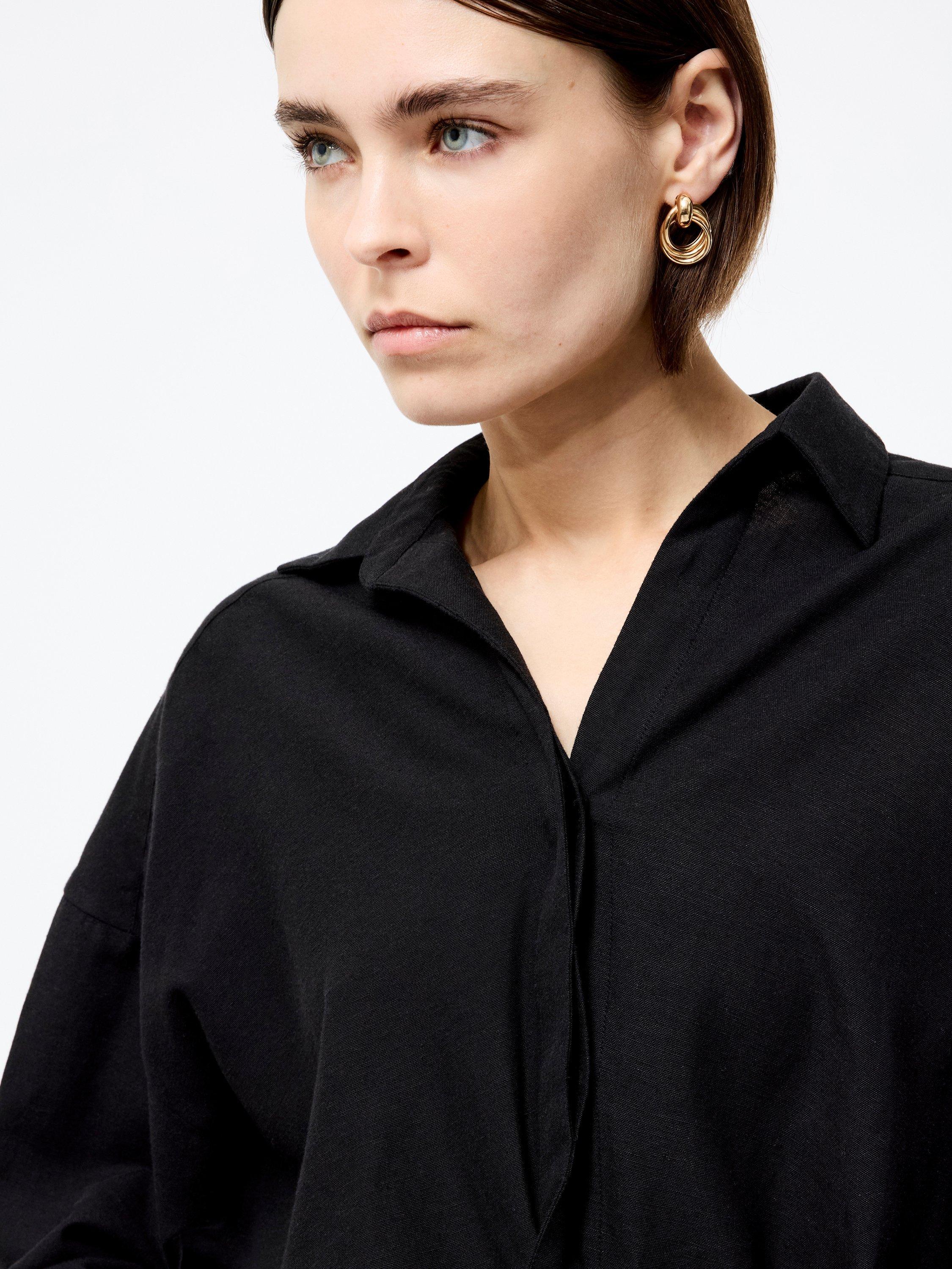 Product image 3 of 5, which shows French Connection Ariette Tuck Long Sleeve Shirt, Black, 6