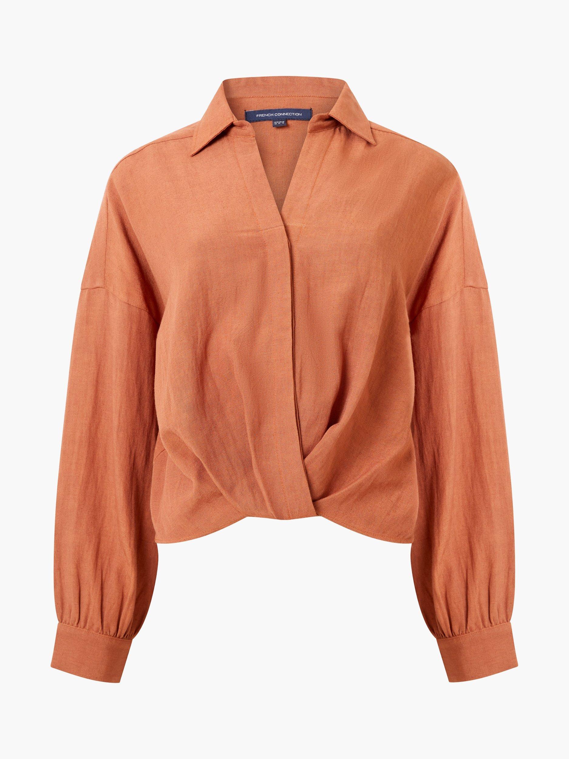 Product image 1 of 1, which shows French Connection Ariette Tuck Long Sleeve Shirt, Coffee Brown, 8
