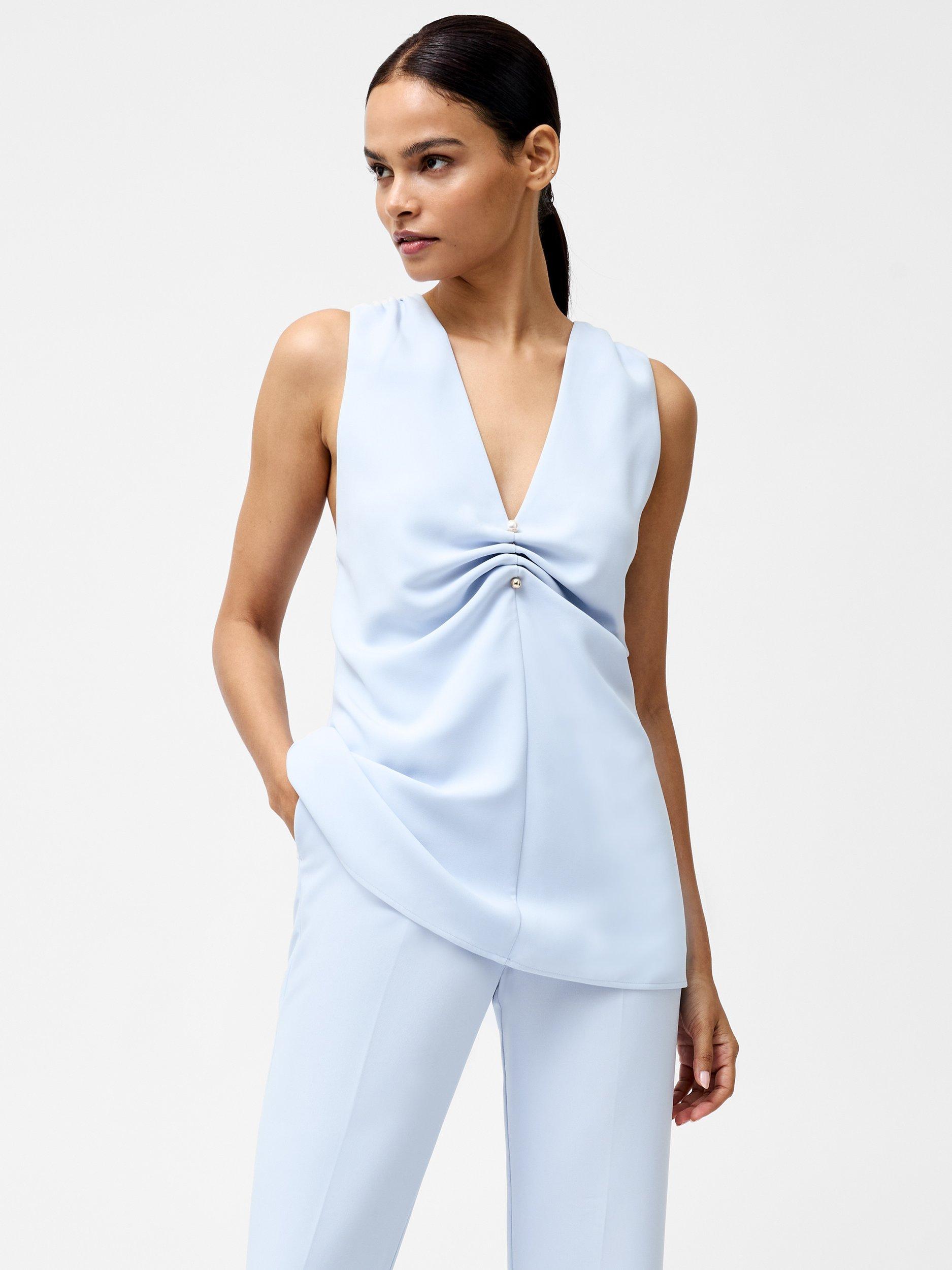 Product image 1 of 5, which shows French Connection Arlette Sleeveless V-Neck Top, Powder Blue, 8
