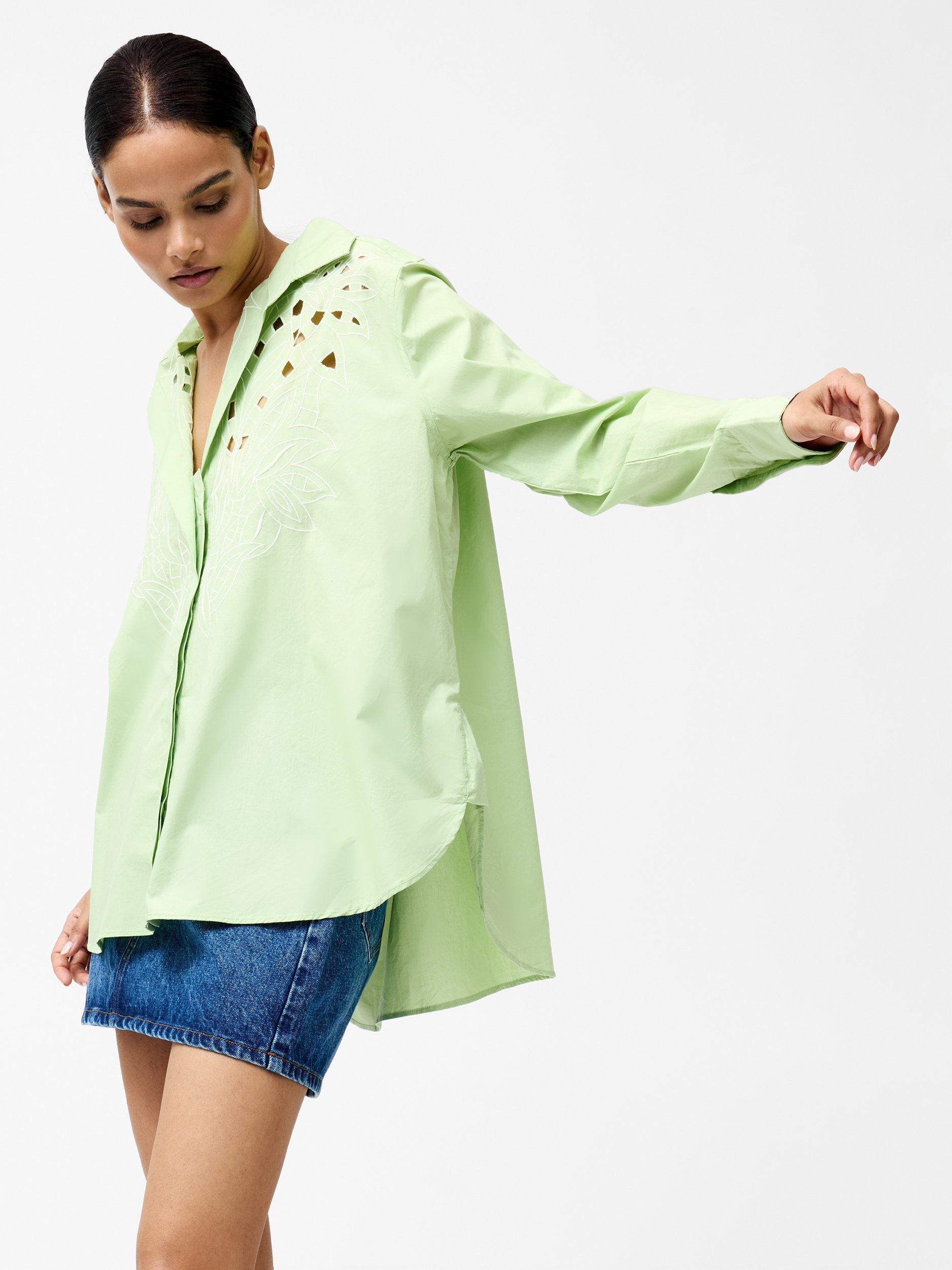 Product image 1 of 5, which shows French Connection Cambria Broderie Shirt, Apple Green, 6