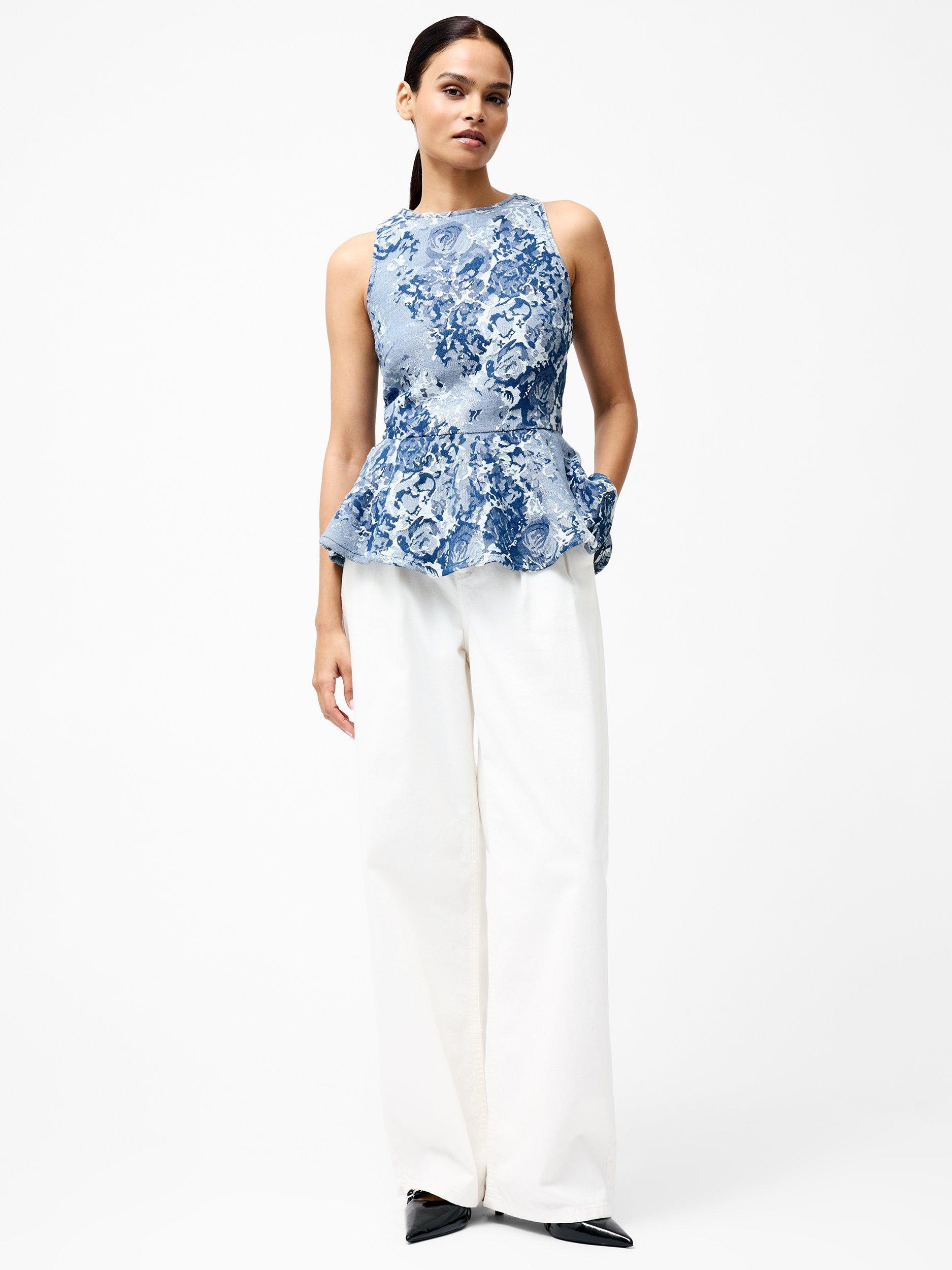 Product image 2 of 5, which shows French Connection Charlotte Floral Jacquard Top, Light Wash, 6