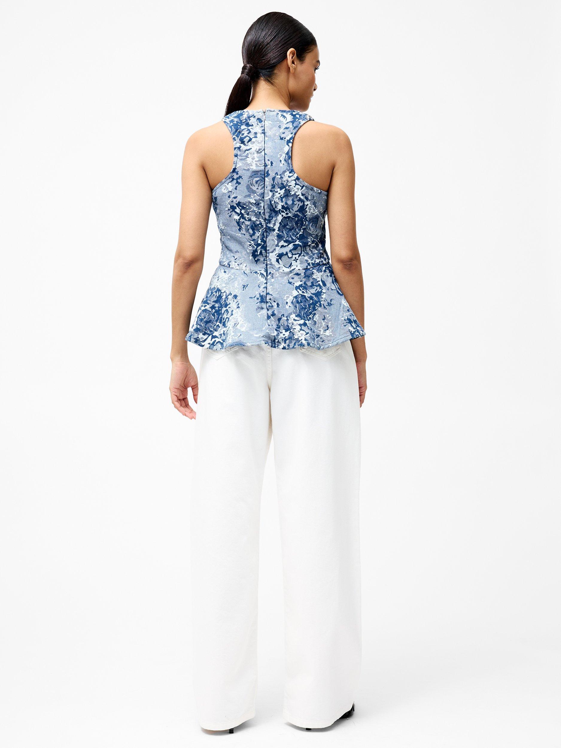 Product image 4 of 5, which shows French Connection Charlotte Floral Jacquard Top, Light Wash, 6