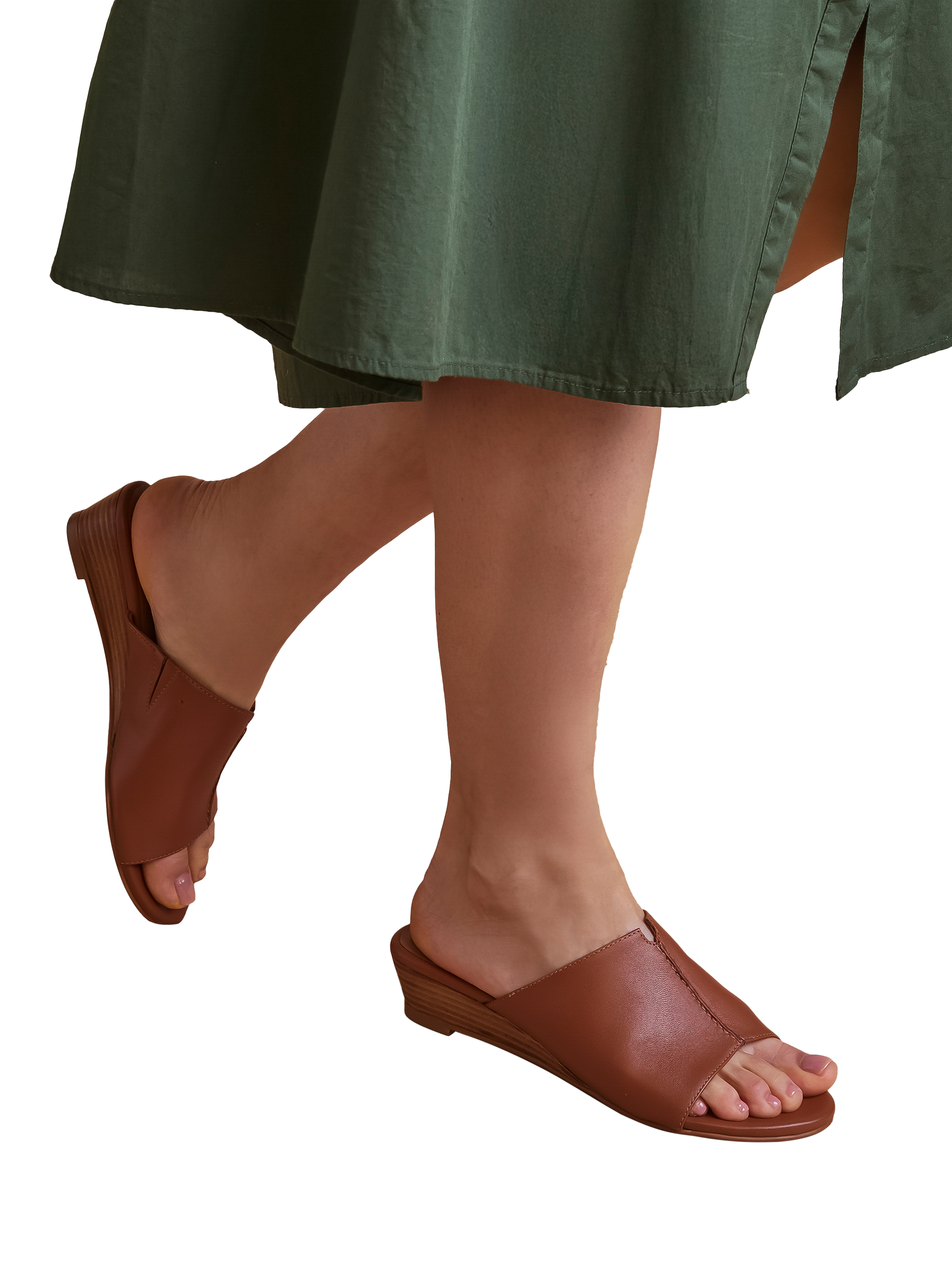 Product image 2 of 5, which shows Jones Bootmaker Jocelyn Leather Wedge Heel Mule Sandals, Tan, 3