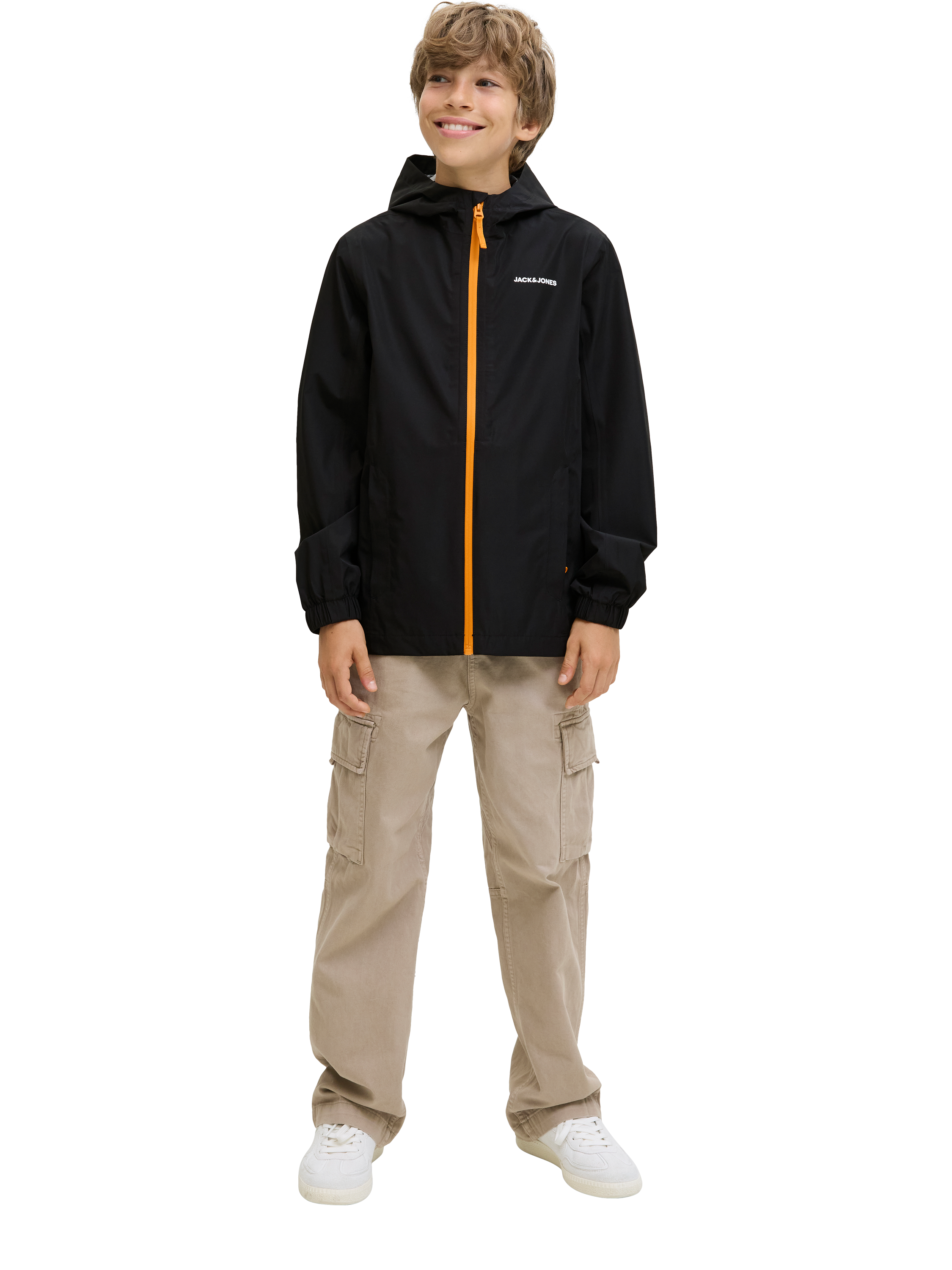 Product image 1 of 7, which shows Jack & Jones Kids' Flynn Rain Jacket, Black/Cheddar, 8 years