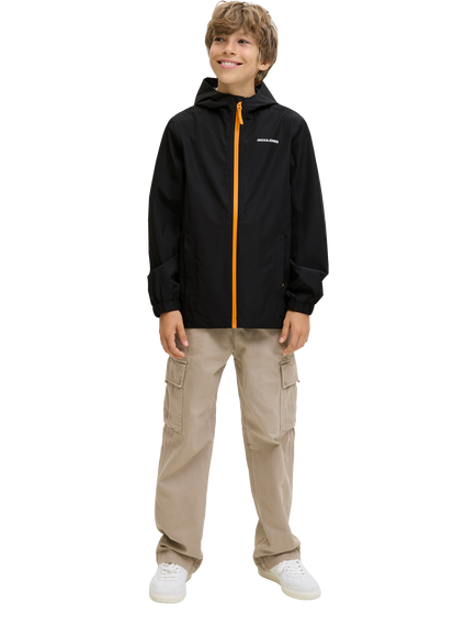 Jack & Jones Kids' Flynn Rain Jacket, Black/Cheddar, Black/Cheddar
