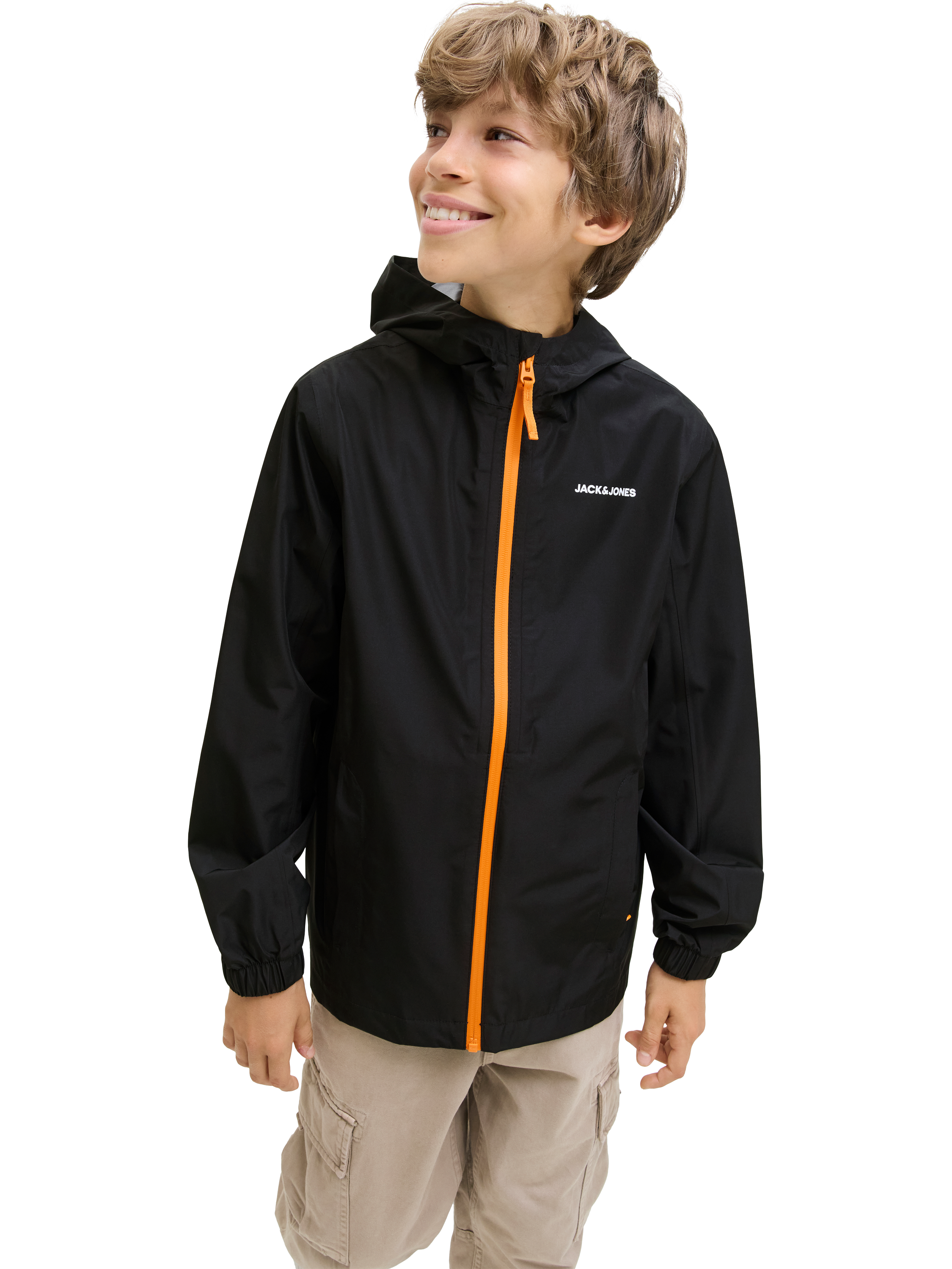 Product image 2 of 7, which shows Jack & Jones Kids' Flynn Rain Jacket, Black/Cheddar, 8 years
