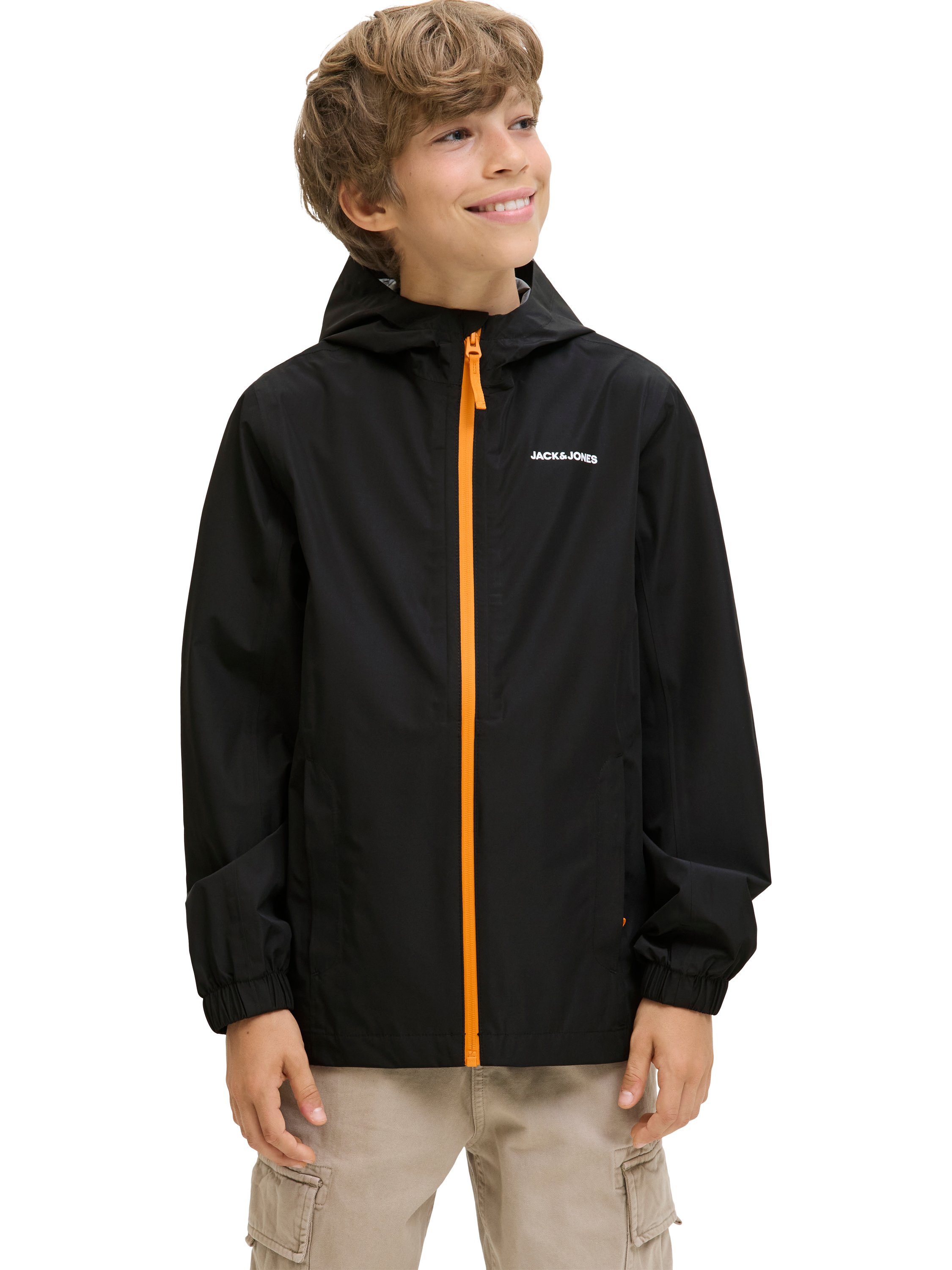Product image 3 of 7, which shows Jack & Jones Kids' Flynn Rain Jacket, Black/Cheddar, 8 years