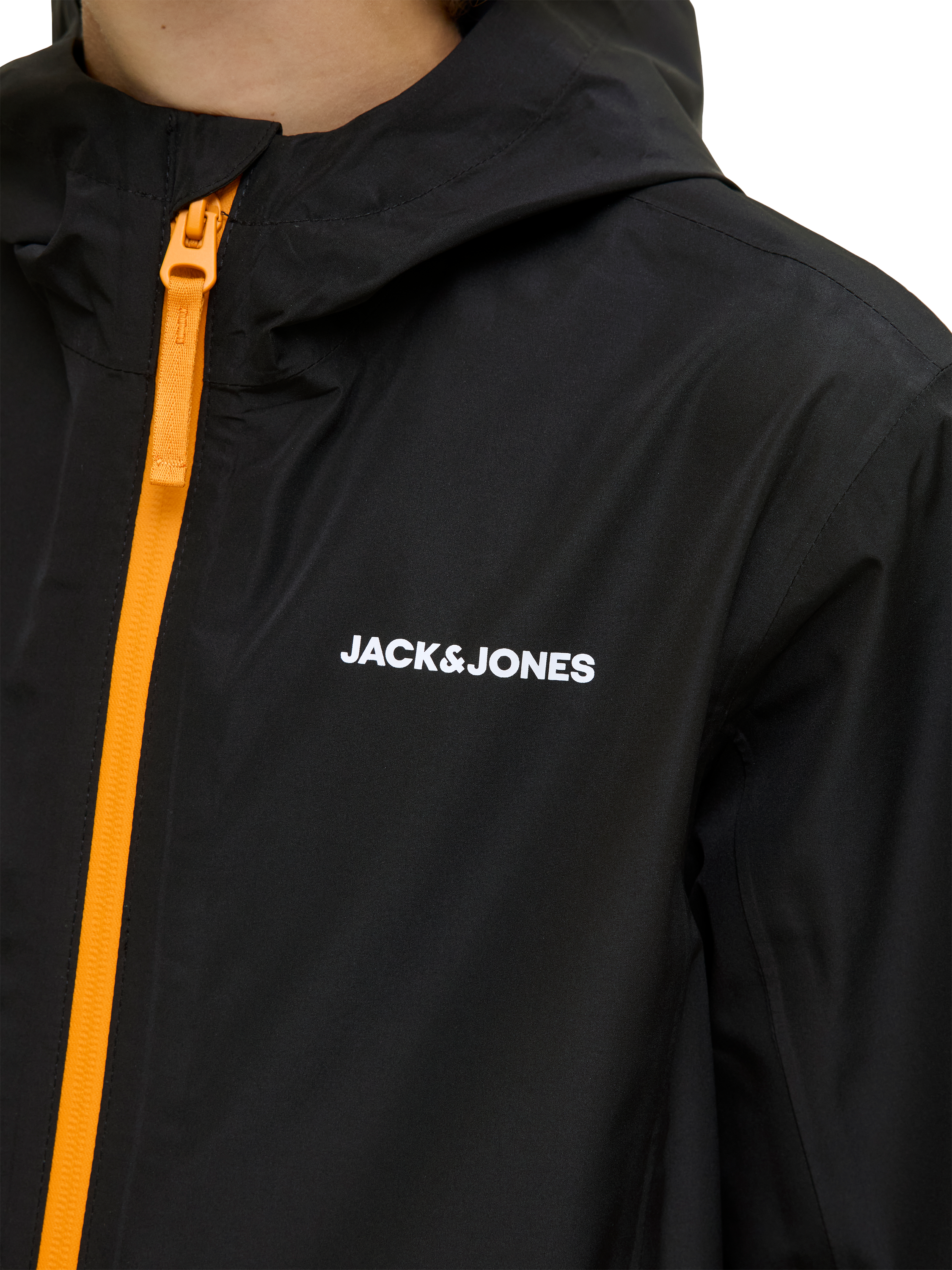 Product image 4 of 7, which shows Jack & Jones Kids' Flynn Rain Jacket, Black/Cheddar, 8 years