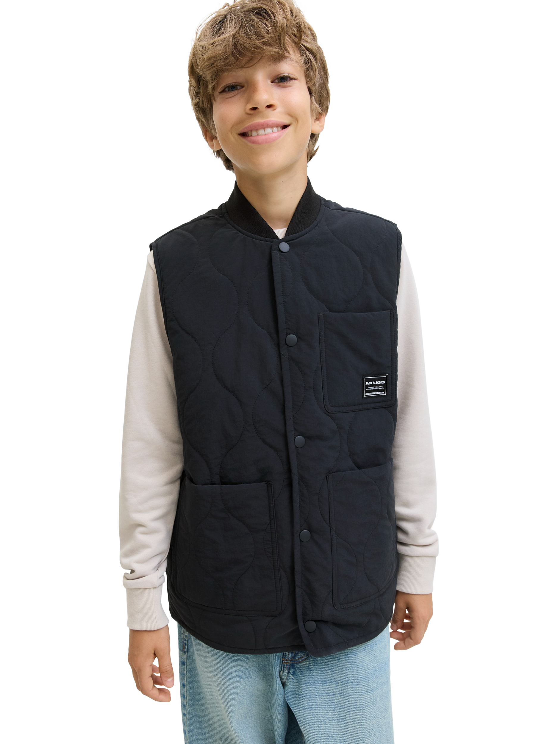 Product image 2 of 7, which shows Jack & Jones Kids' Quilted Hero Vest, Black, 8 years