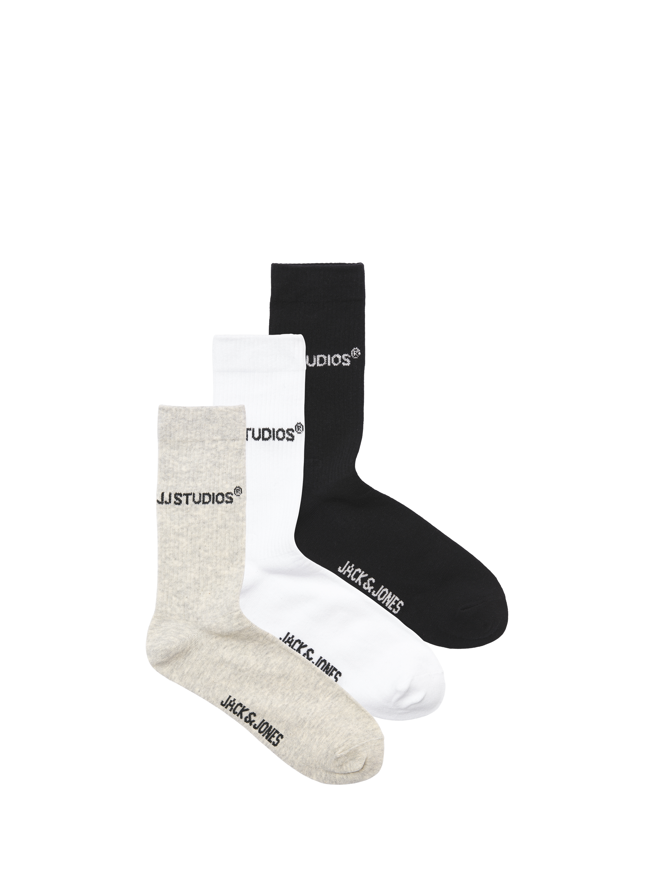 Product image 1 of 2, which shows Jack & Jones Kids' Cotton Blend Socks, Pack of 3, Black/White/Melange, S-M