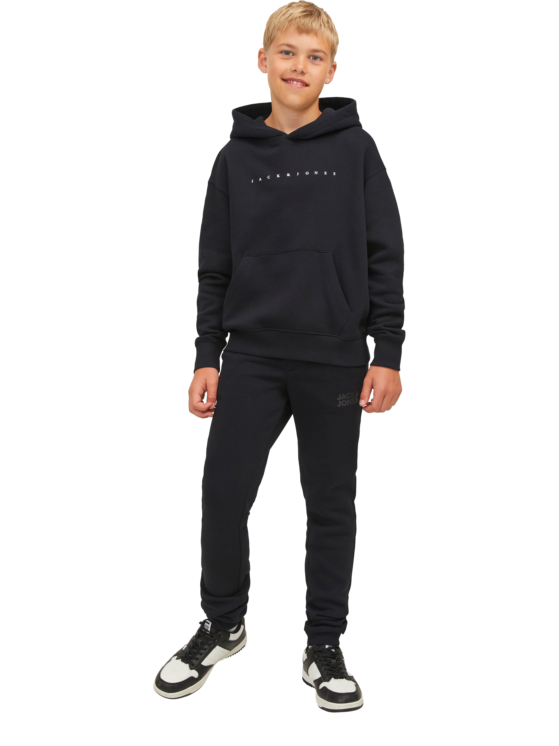 Product image 1 of 8, which shows Jack & Jones Kids' Gordon Cotton Blend Joggers, Black Tonal, 8 years