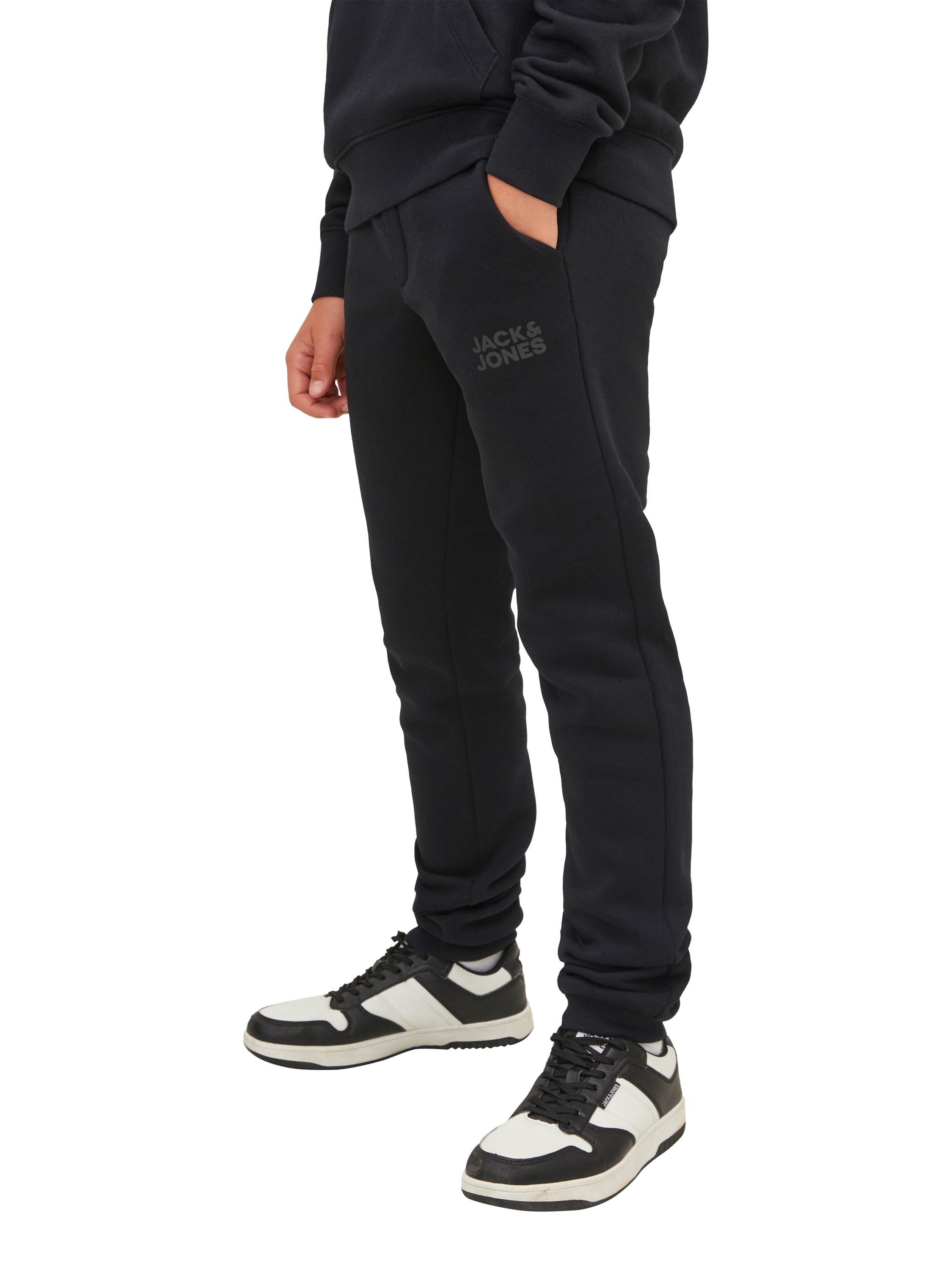Product image 3 of 8, which shows Jack & Jones Kids' Gordon Cotton Blend Joggers, Black Tonal, 8 years