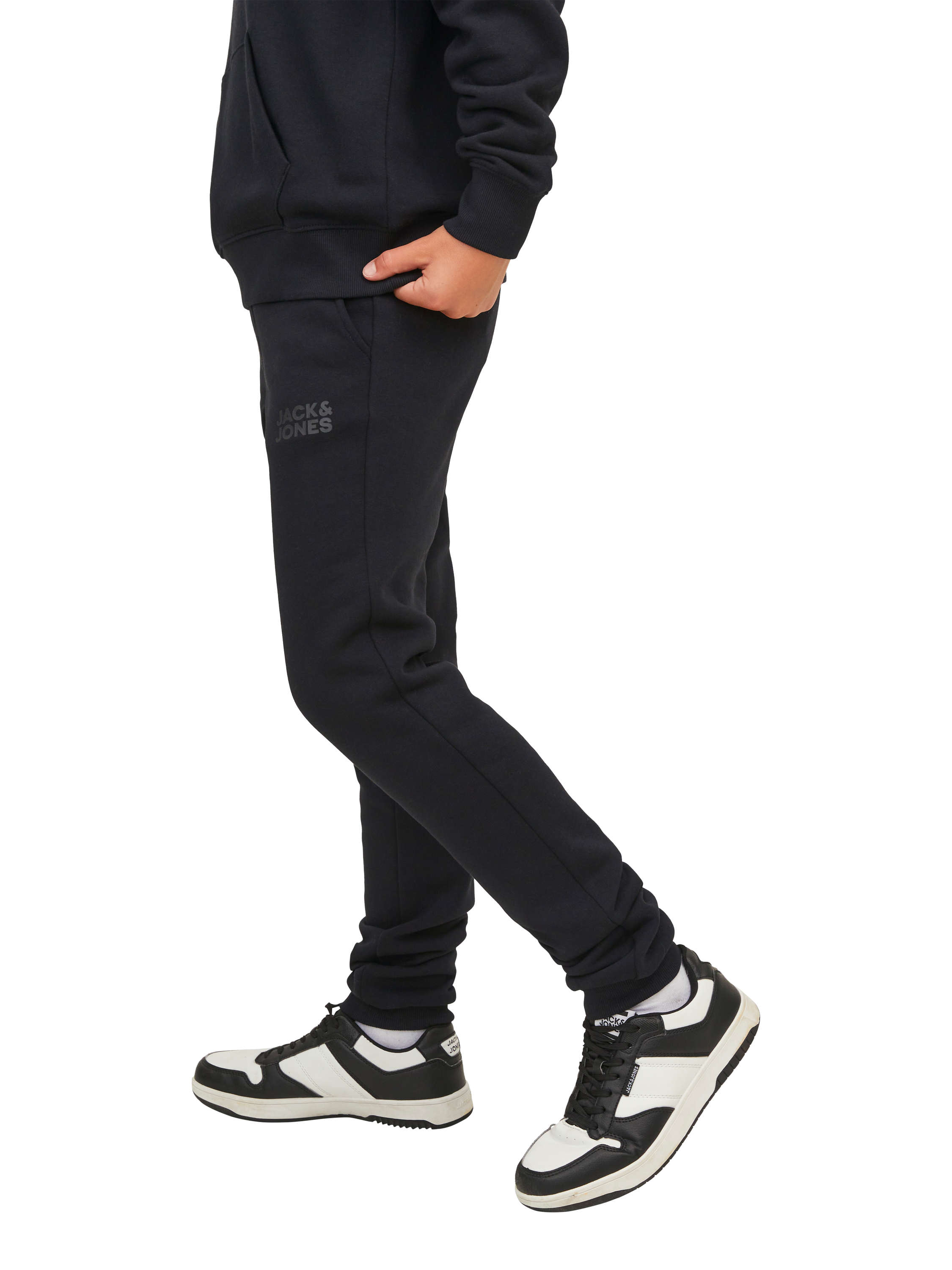 Product image 4 of 8, which shows Jack & Jones Kids' Gordon Cotton Blend Joggers, Black Tonal, 8 years