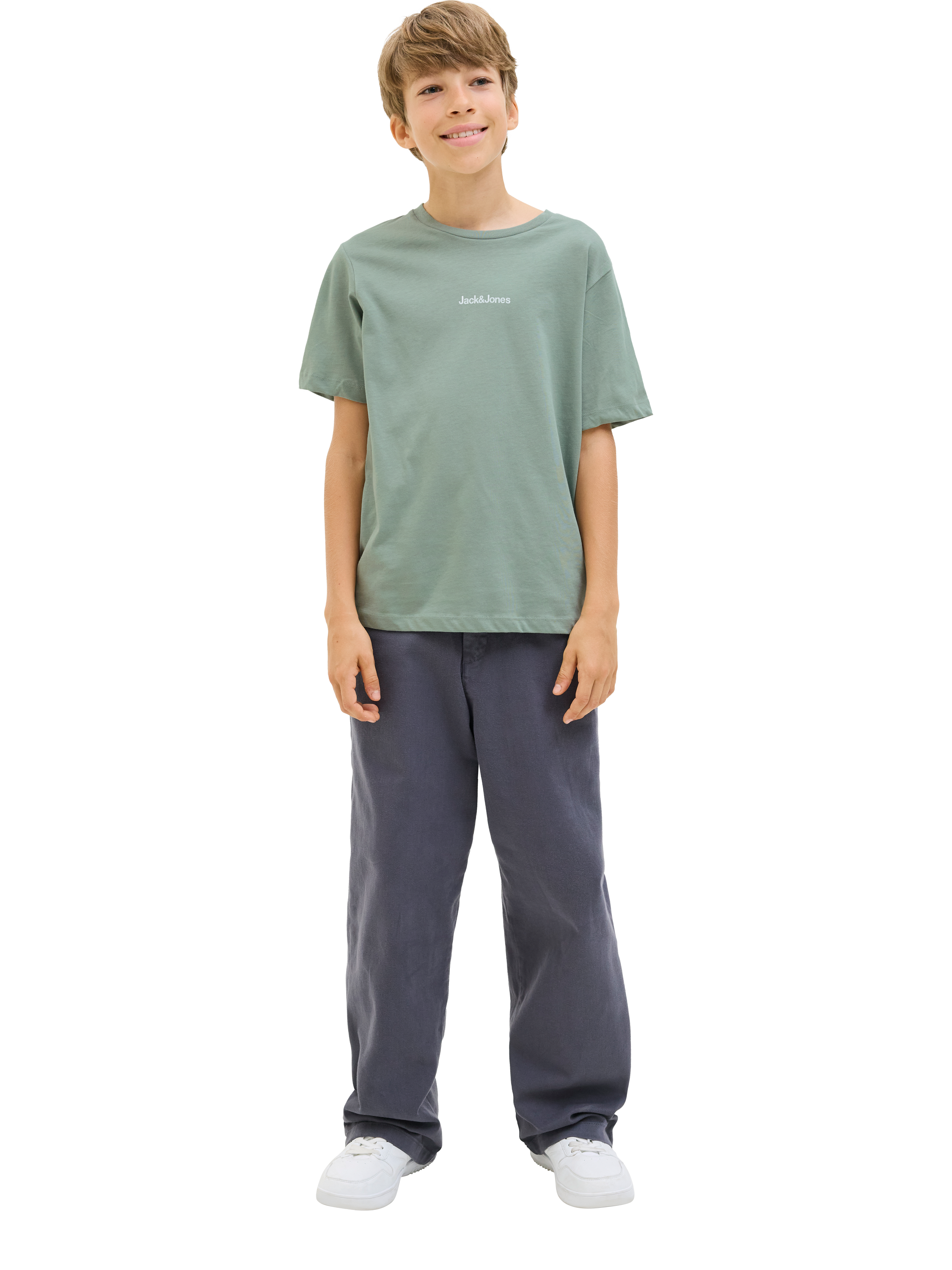 Product image 3 of 8, which shows Jack & Jones Kids' Cotton Logo Graphic T-Shirt, Iceberg Green, 8 years