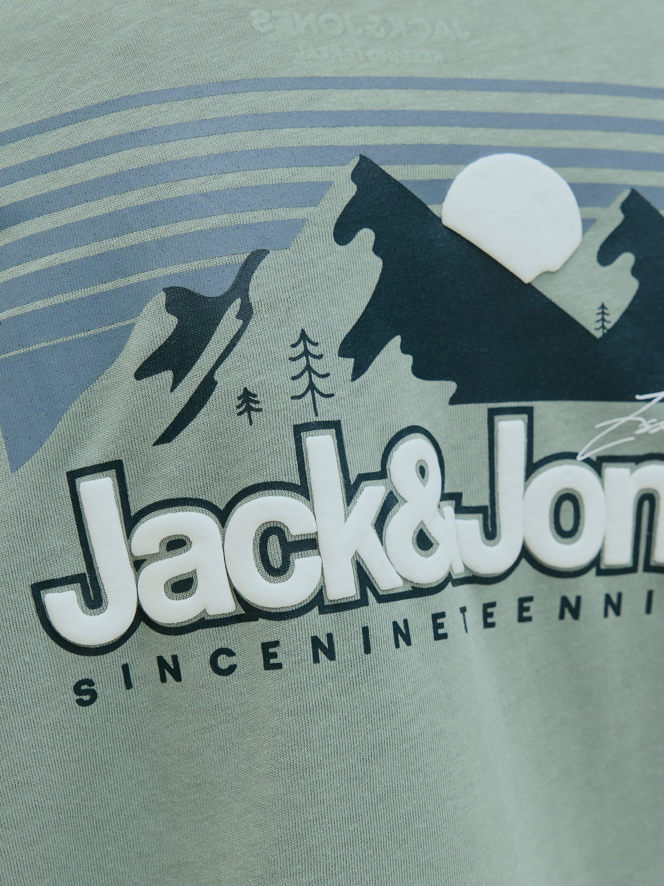 Product image 5 of 8, which shows Jack & Jones Kids' Cotton Logo Graphic T-Shirt, Iceberg Green, 8 years