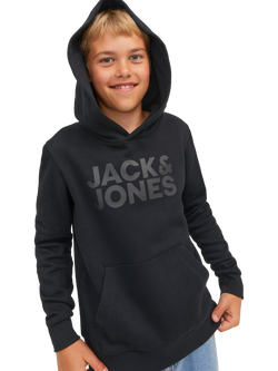 Jack & Jones Kids' Cotton Blend Logo Print Hoodie, Black Tonal - view 2, Black Tonal