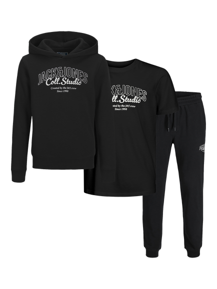 Jack & Jones Kids' Makoto Cotton Blend 3-Piece Tracksuit Set, Black, Black