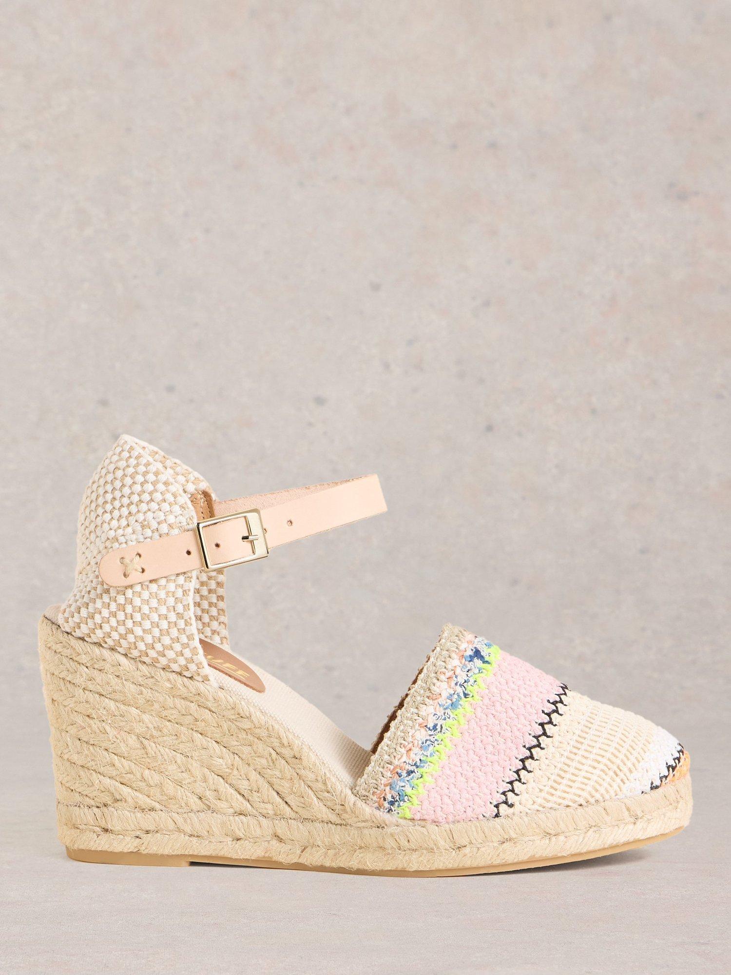 Product image 1 of 4, which shows White Stuff Crochet Wedge Heel Espadrille Sandals, Ivory/Multi, 3