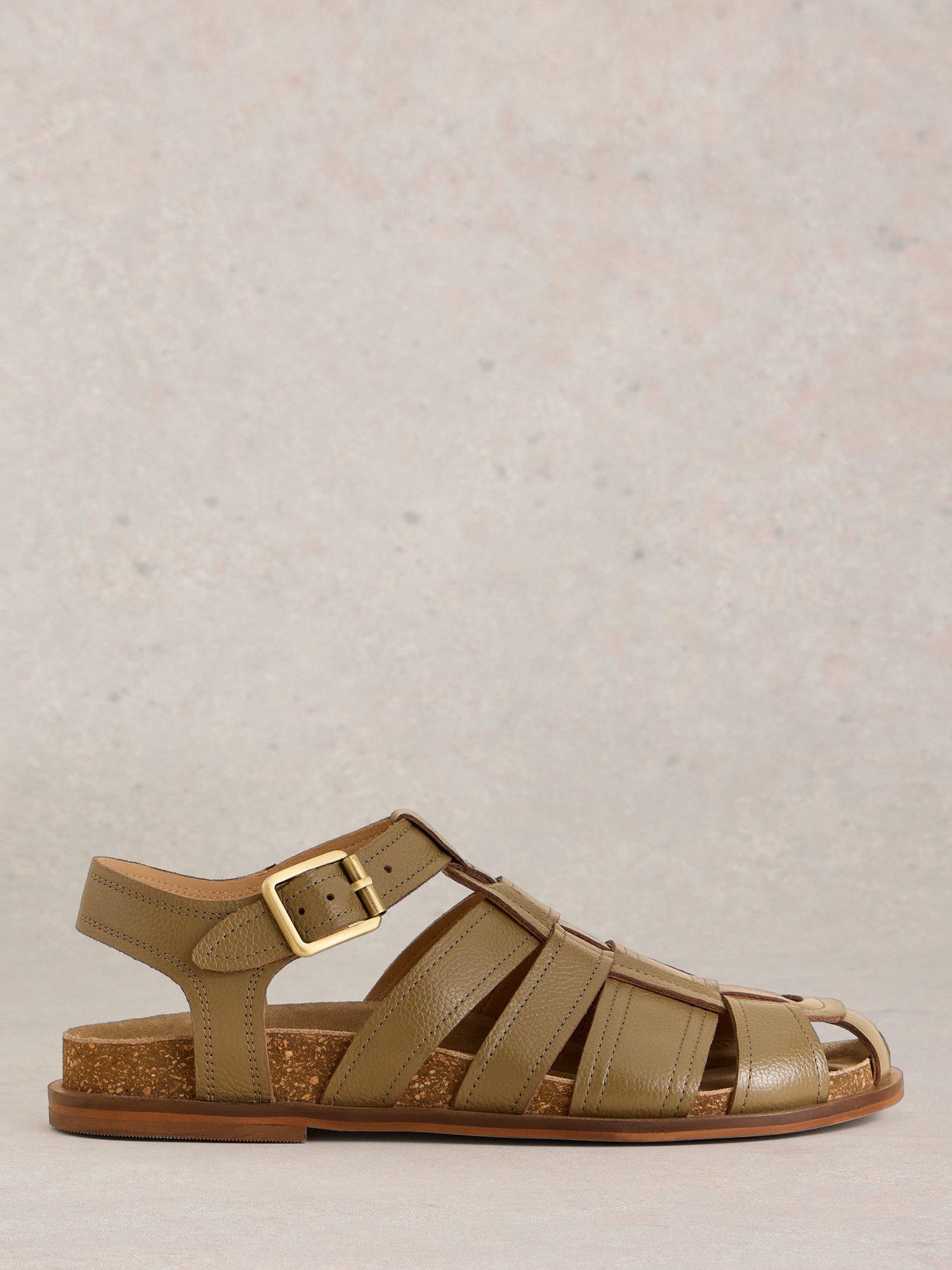 Product image 1 of 4, which shows White Stuff Hattie Leather Footbed Strappy Sandals, Khaki, 3