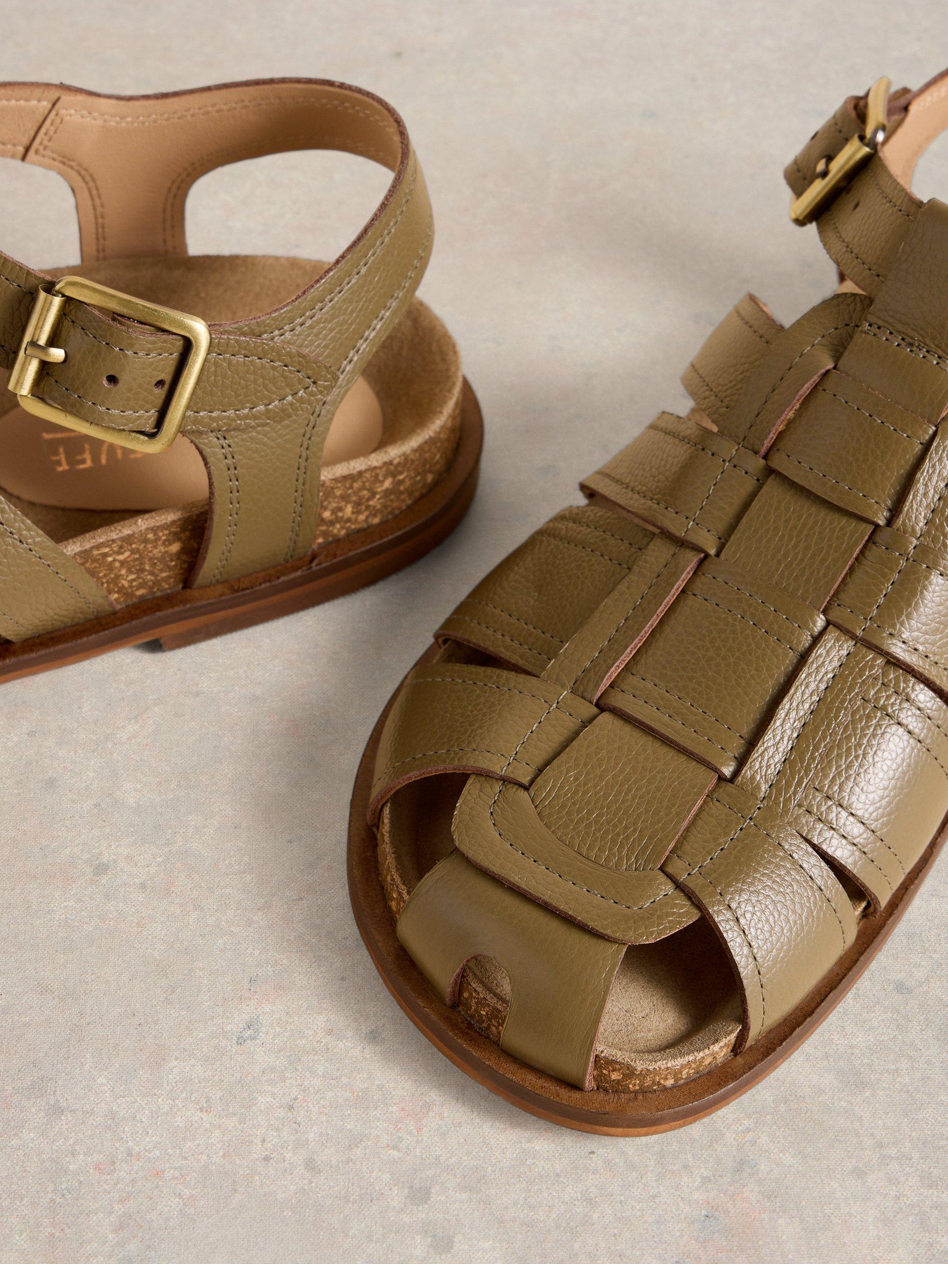 Product image 4 of 4, which shows White Stuff Hattie Leather Footbed Strappy Sandals, Khaki, 3