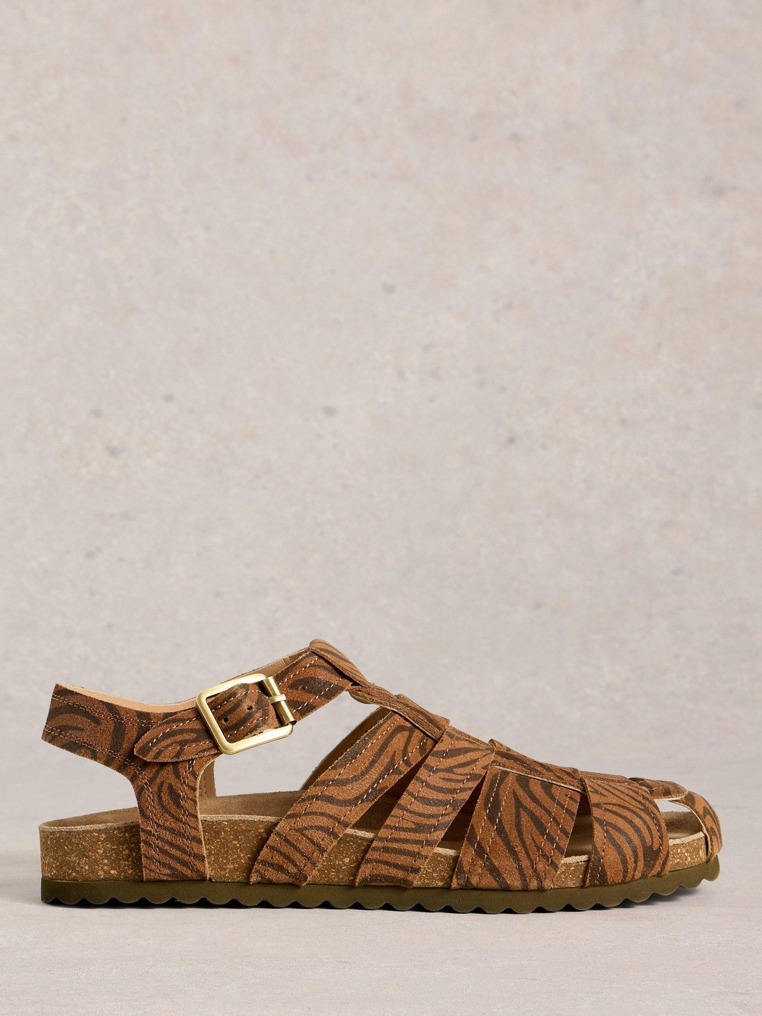 Product image 1 of 6, which shows White Stuff Hettie Suede Fisherman Footbed Sandals, Brown/Multi, 3
