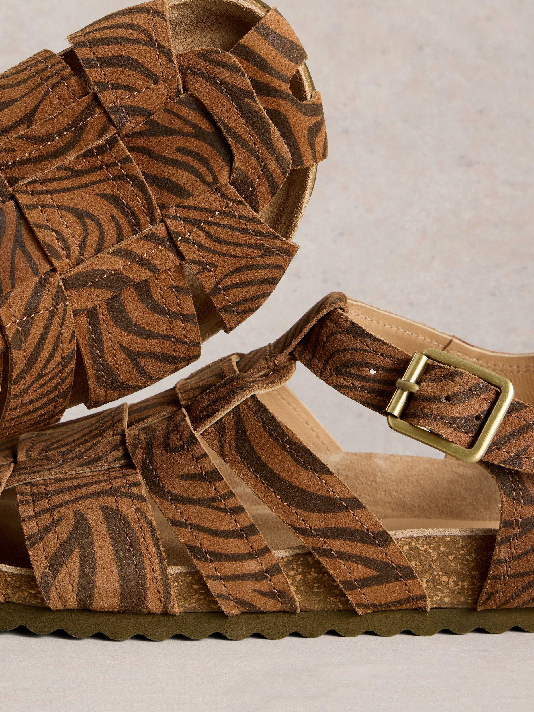 Product image 3 of 6, which shows White Stuff Hettie Suede Fisherman Footbed Sandals, Brown/Multi, 3