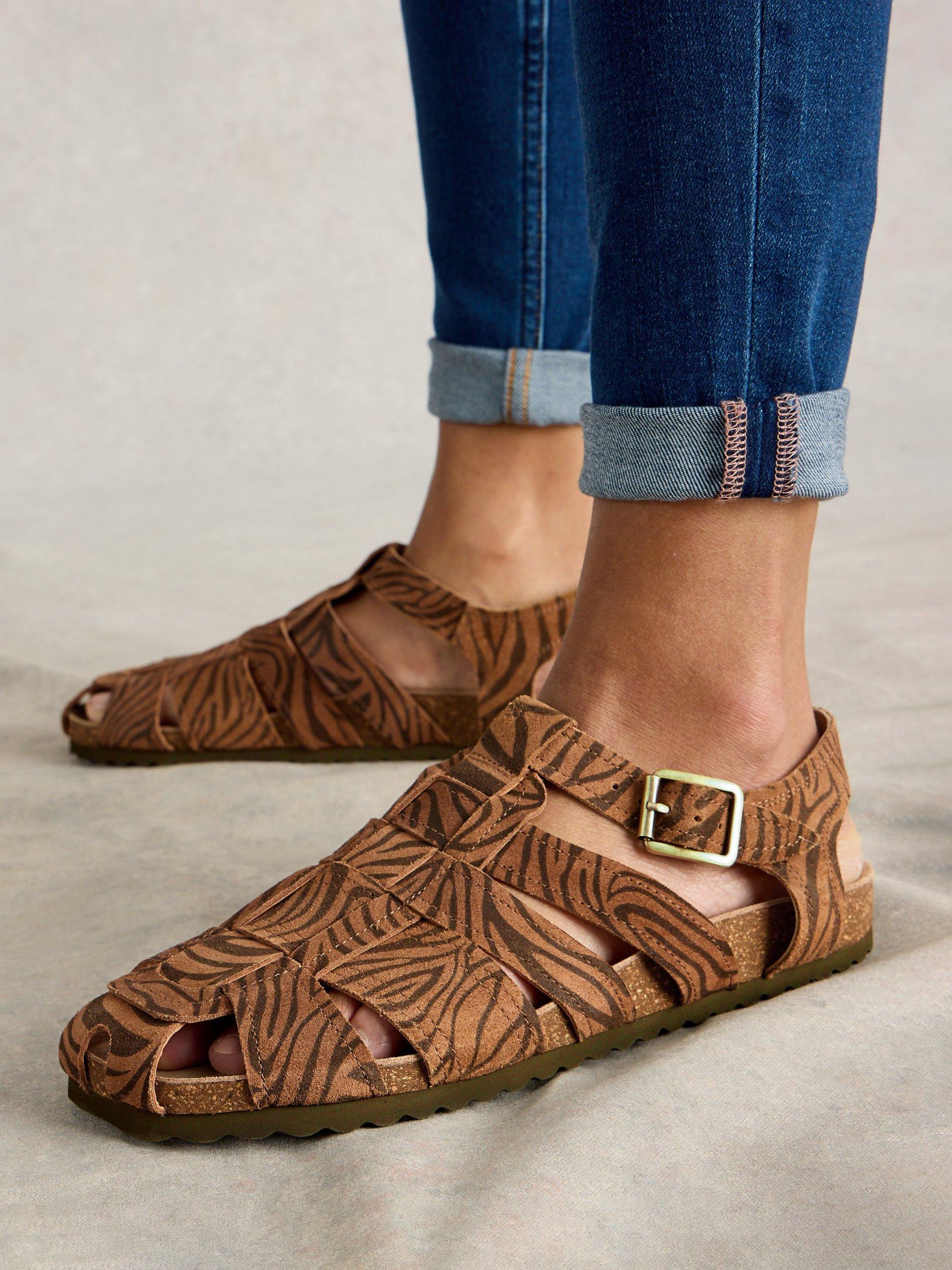 Product image 6 of 6, which shows White Stuff Hettie Suede Fisherman Footbed Sandals, Brown/Multi, 3