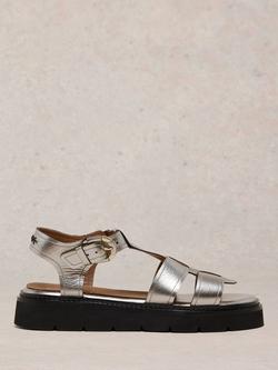 White Stuff Rose Leather Strappy Sandals, Pewter, Pewter