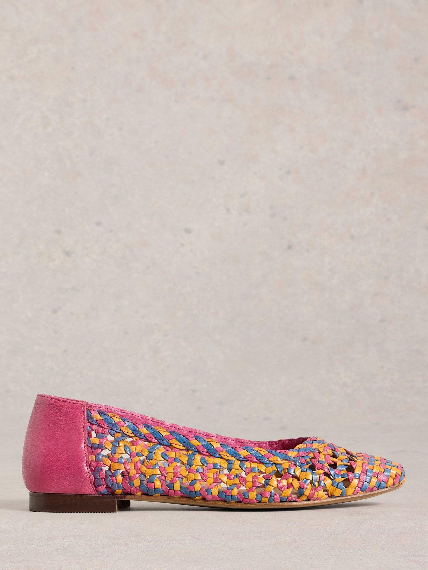 Product image 1 of 4, which shows White Stuff Winnie Woven Ballet Flats, Bright Pink/Multi, 3