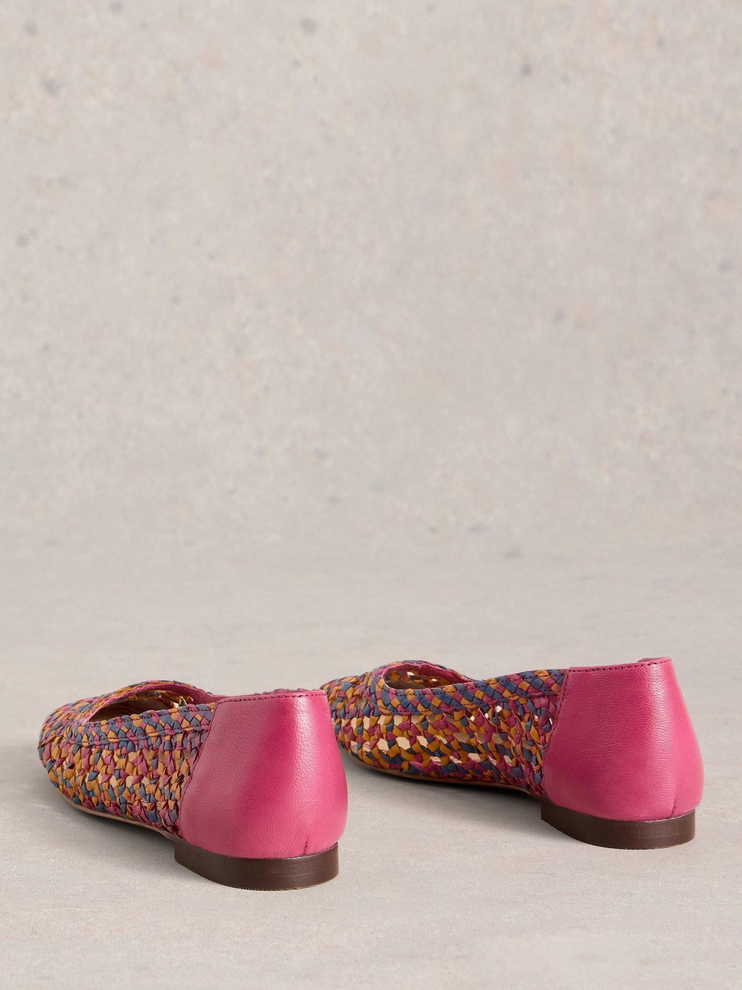 Product image 2 of 4, which shows White Stuff Winnie Woven Ballet Flats, Bright Pink/Multi, 3