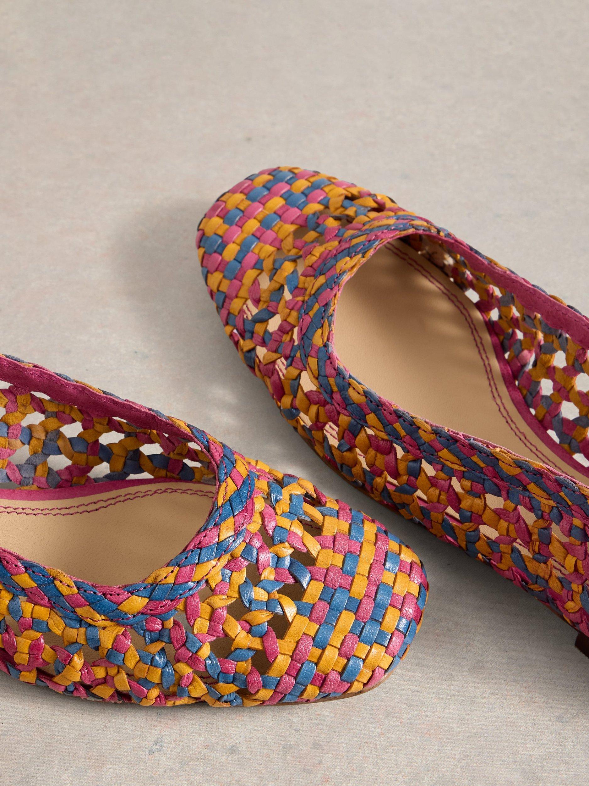 Product image 3 of 4, which shows White Stuff Winnie Woven Ballet Flats, Bright Pink/Multi, 3