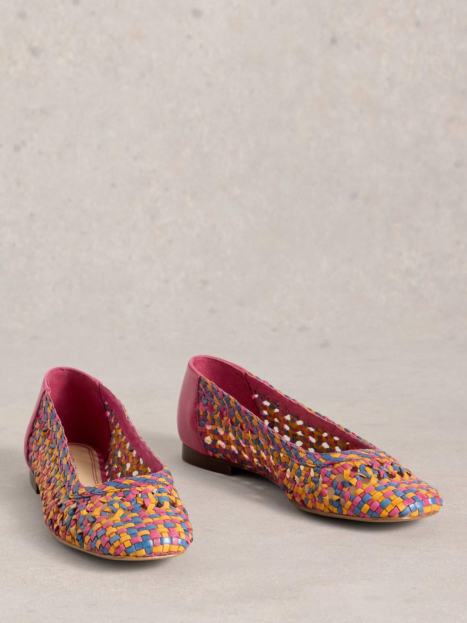 Product image 4 of 4, which shows White Stuff Winnie Woven Ballet Flats, Bright Pink/Multi, 3