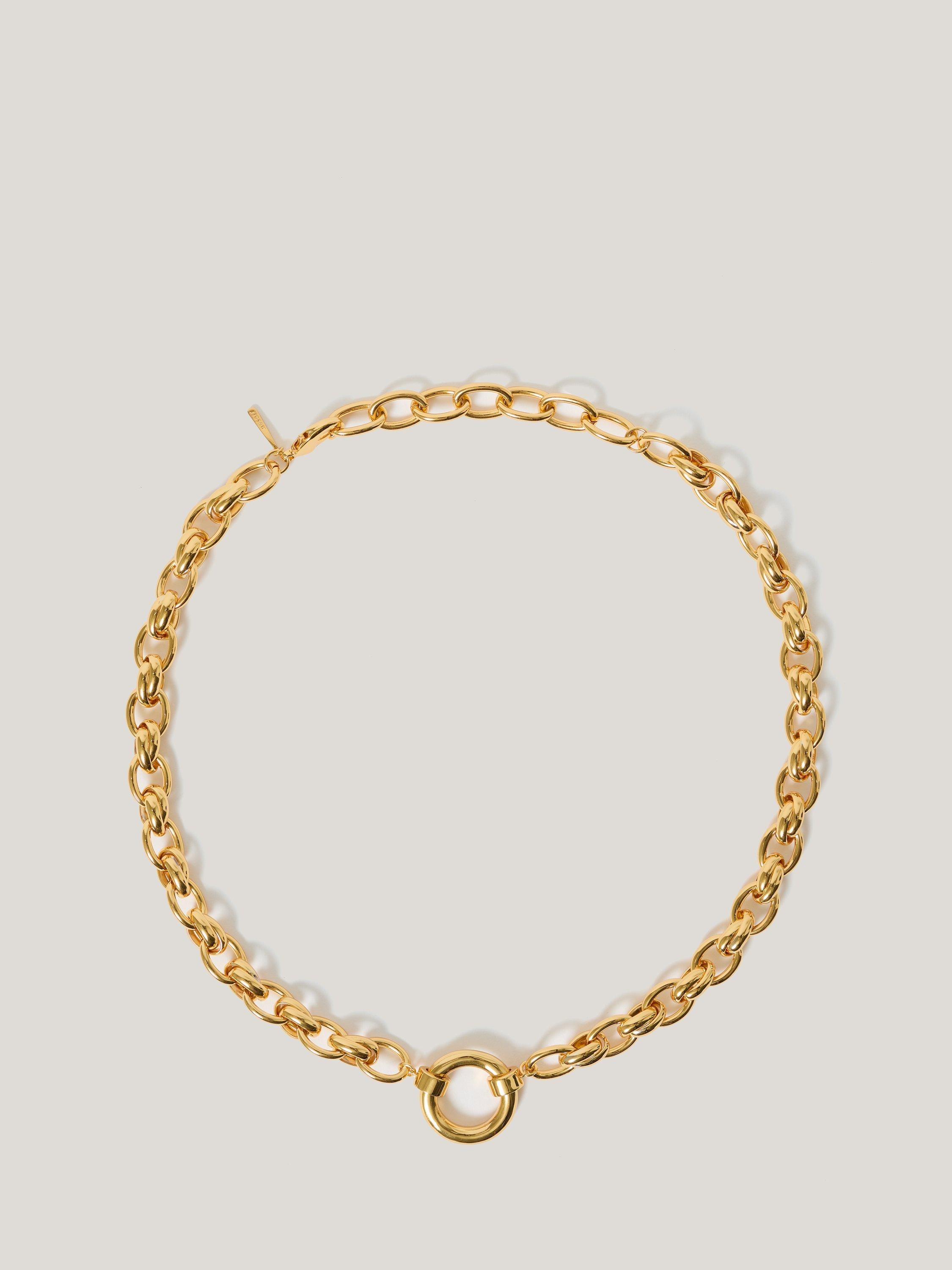 Product image 1 of 3, which shows Jigsaw Round Link Chain Necklace, Gold