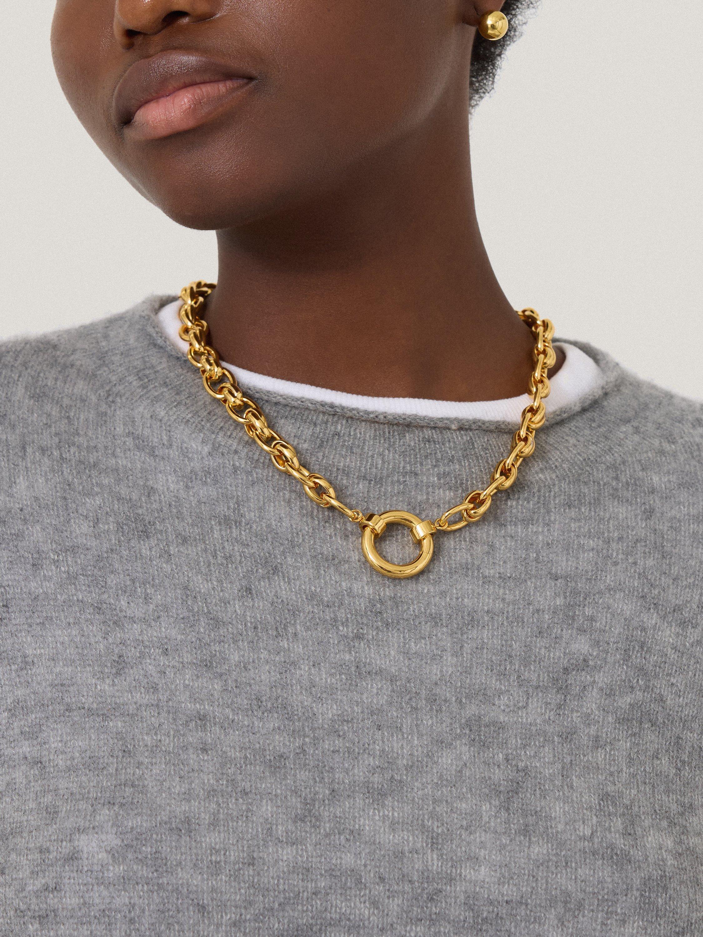 Product image 2 of 3, which shows Jigsaw Round Link Chain Necklace, Gold